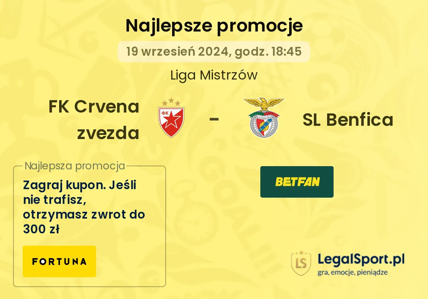 FK Crvena zvezda - SL Benfica promocje bonusy na mecz