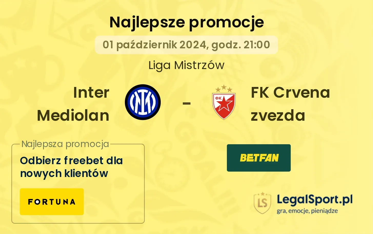 Inter Mediolan - FK Crvena zvezda promocje bonusy na mecz