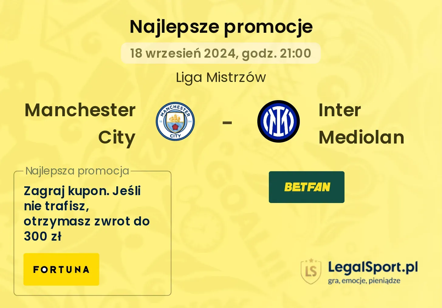 Manchester City - Inter Mediolan promocje bonusy na mecz