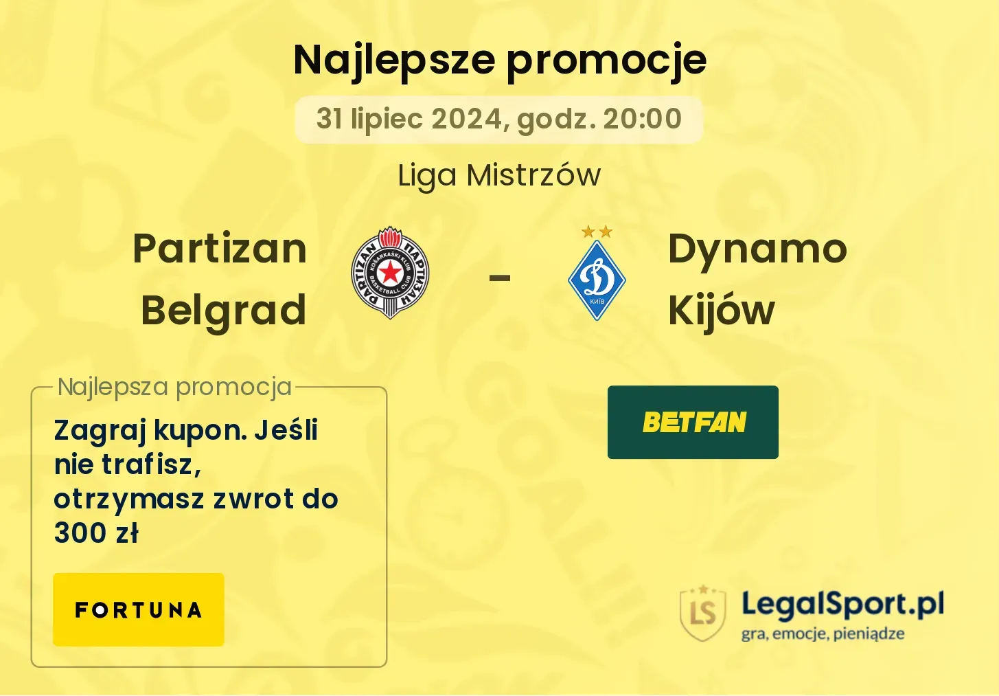 Partizan Belgrad - Dynamo Kijów promocje bonusy na mecz