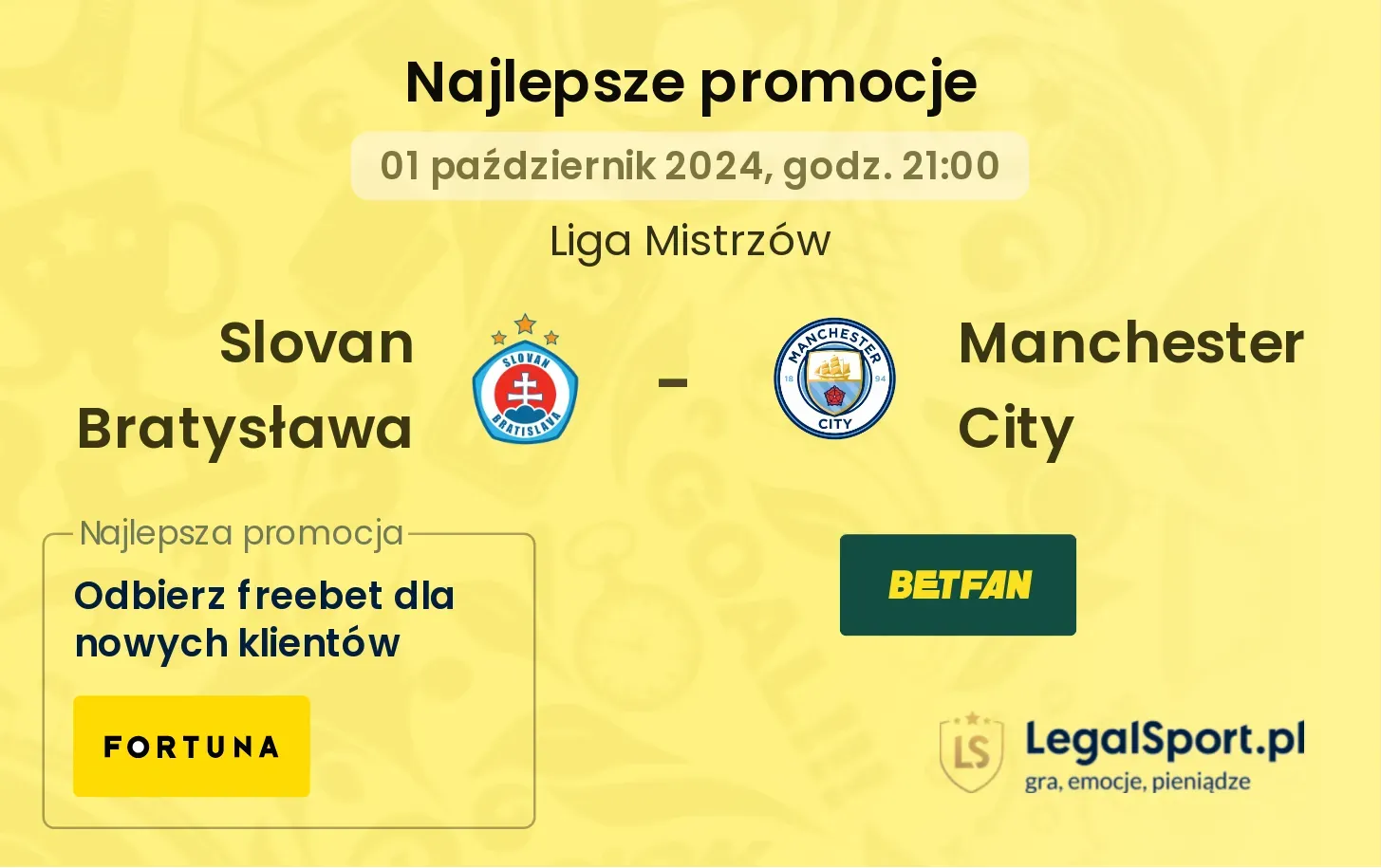 Slovan Bratysława - Manchester City promocje bonusy na mecz