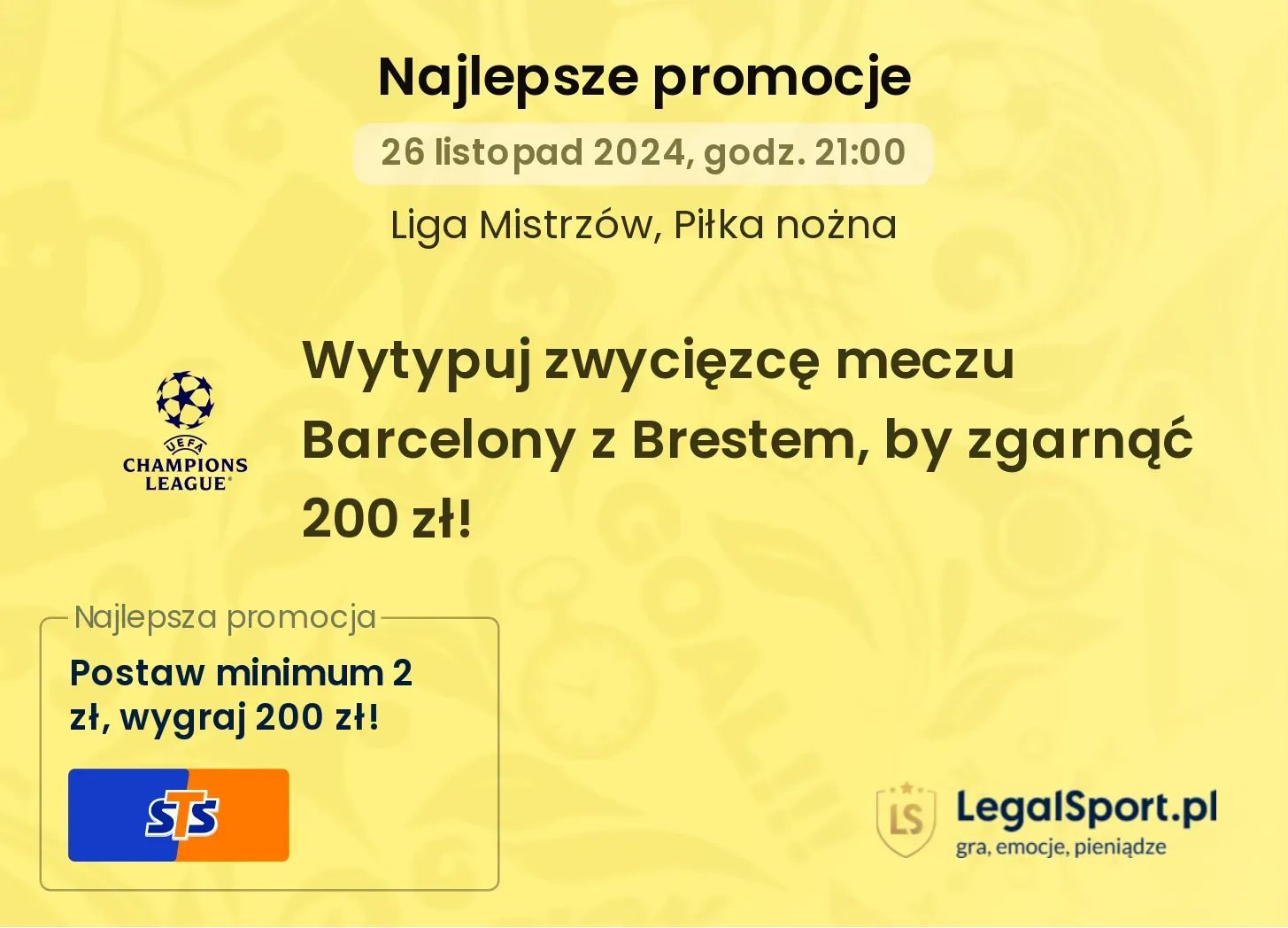 Wytypuj zwycięzcę meczu Barcelony z Brestem, by zgarnąć 200 zł! promocje bonusy na mecz