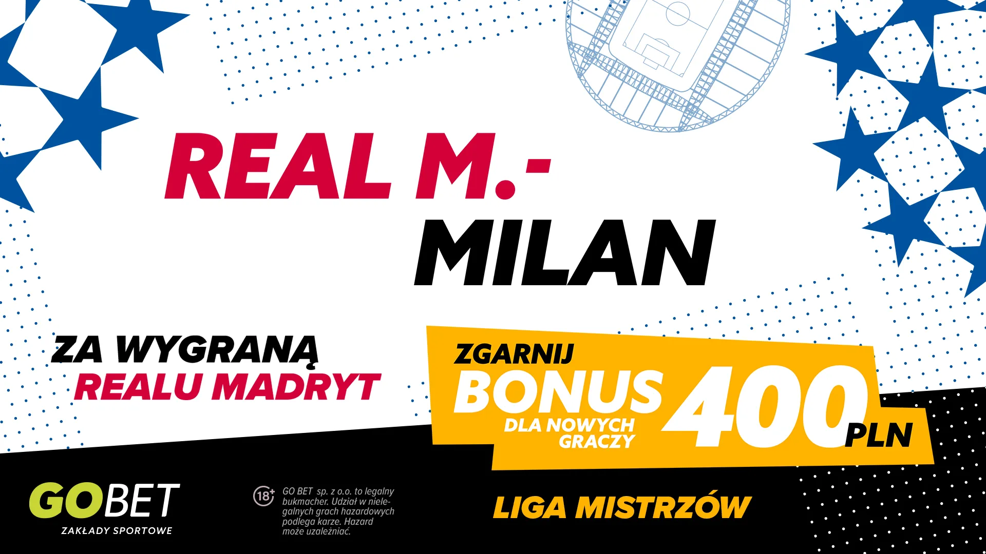 400 PLN za wygraną Realu Madryt z Milanem od GOBET