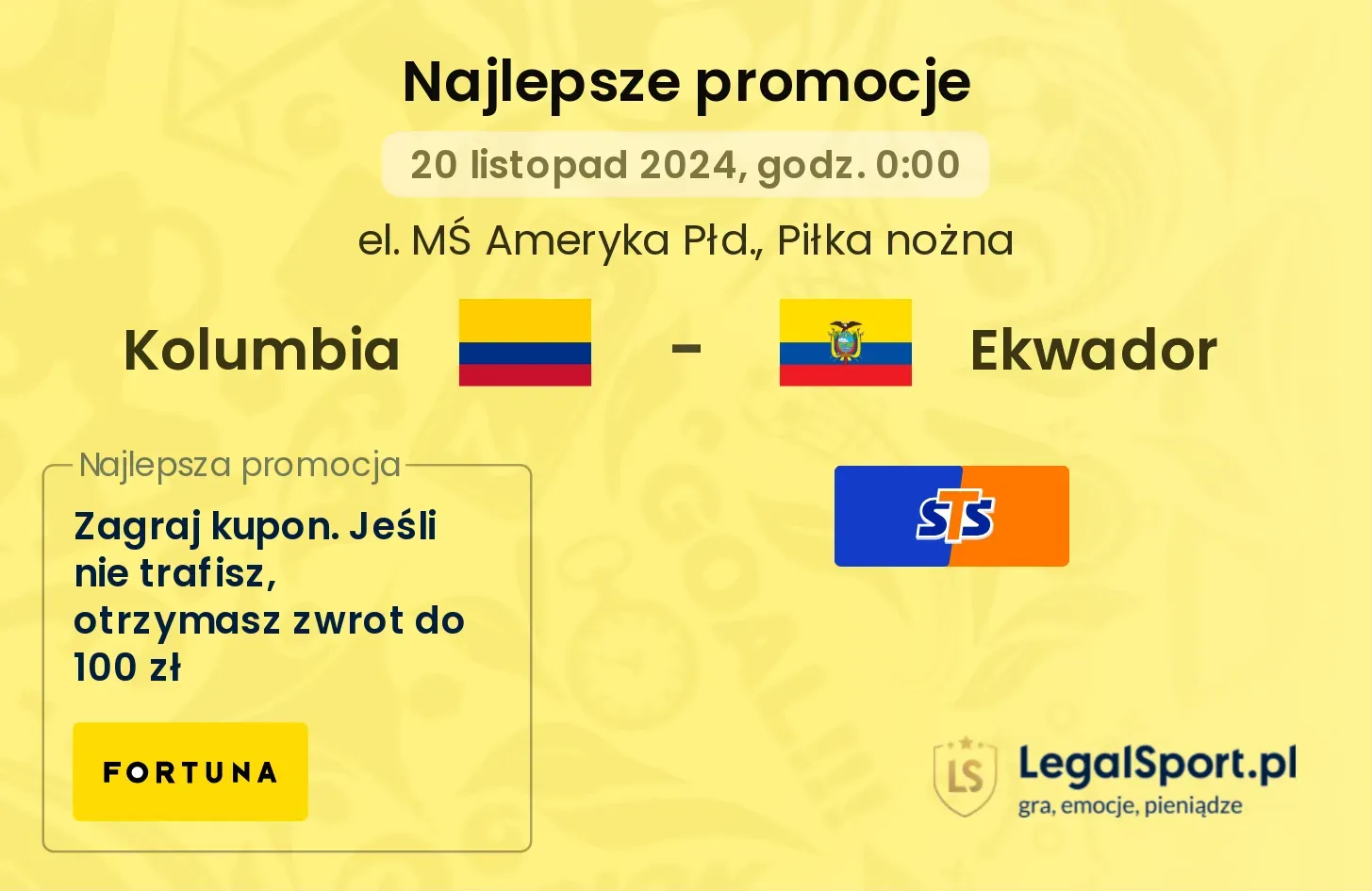 Kolumbia - Ekwador promocje bonusy na mecz