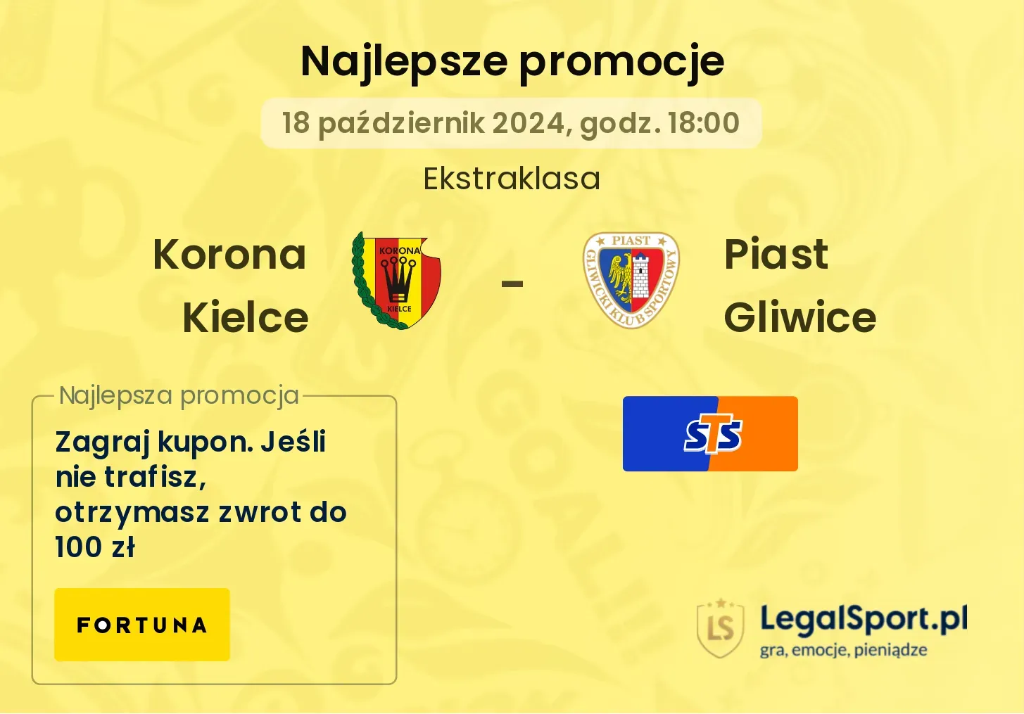 Korona Kielce - Piast Gliwice promocje bonusy na mecz