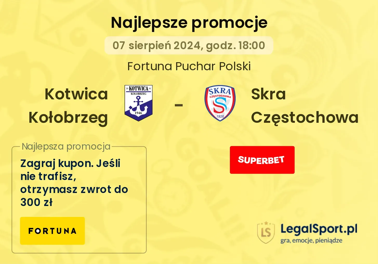 Kotwica Kołobrzeg - Skra Częstochowa promocje bonusy na mecz