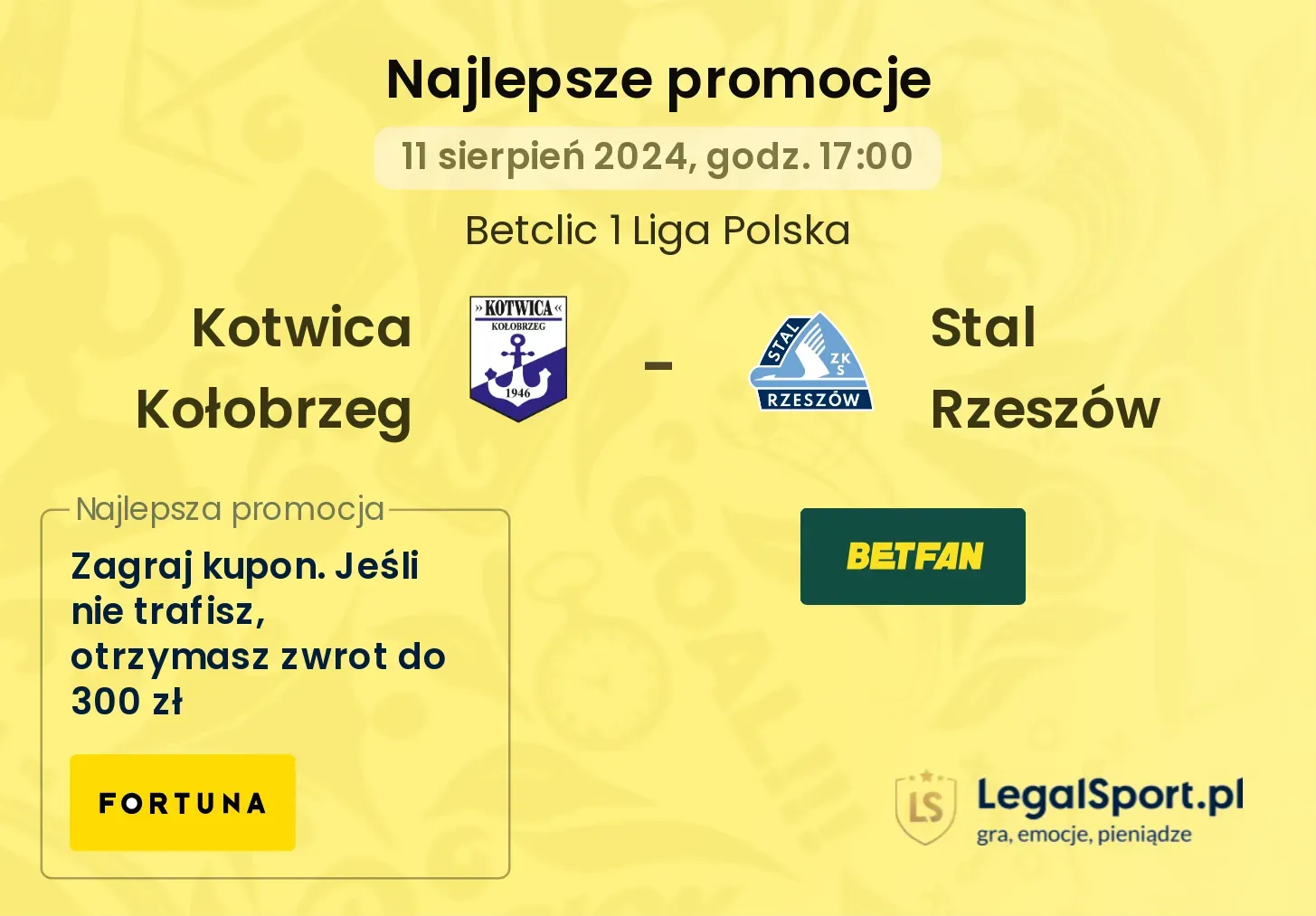 Kotwica Kołobrzeg - Stal Rzeszów promocje bonusy na mecz