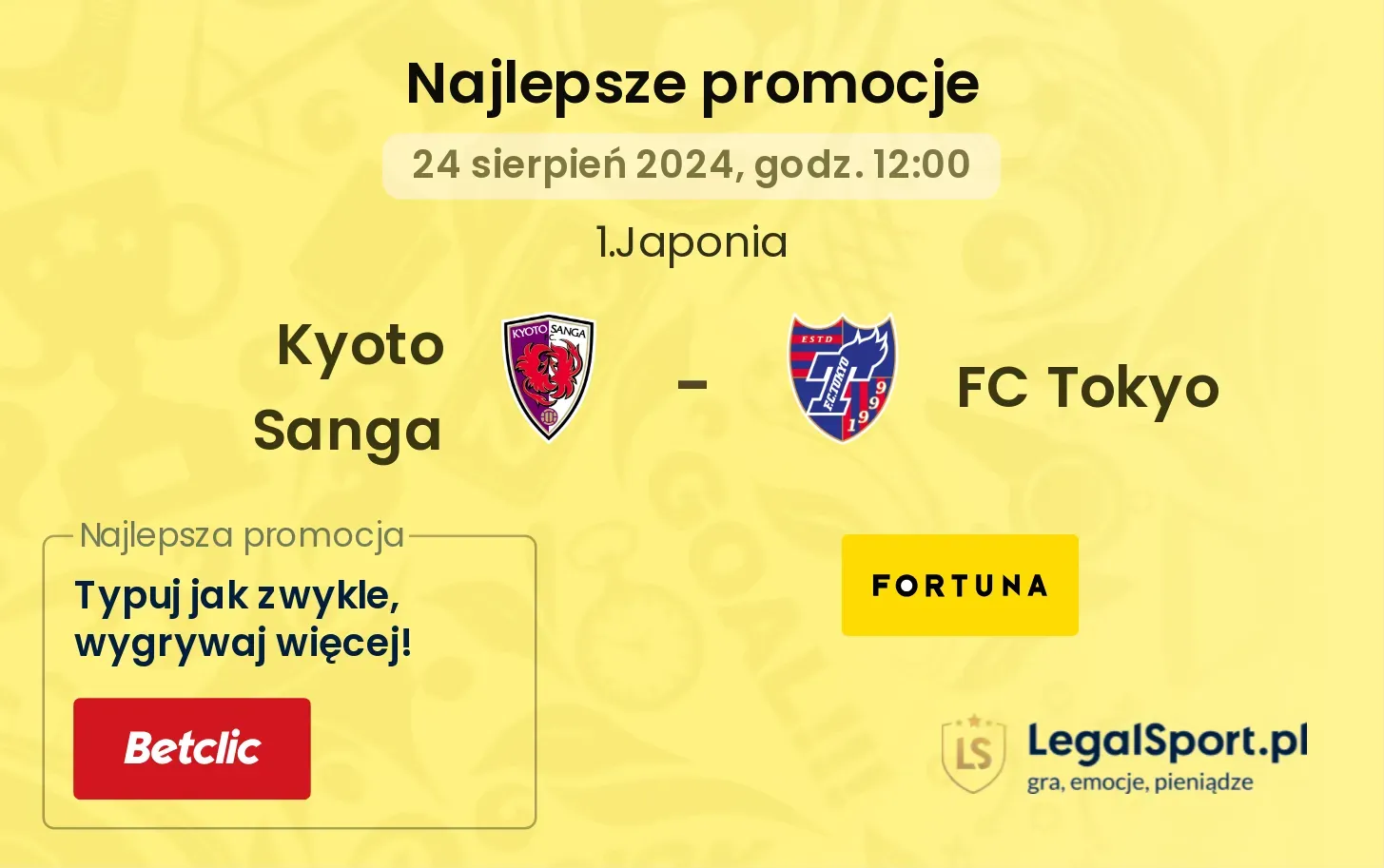 Kyoto Sanga - FC Tokyo promocje bukmacherskie 24.08, 12:00