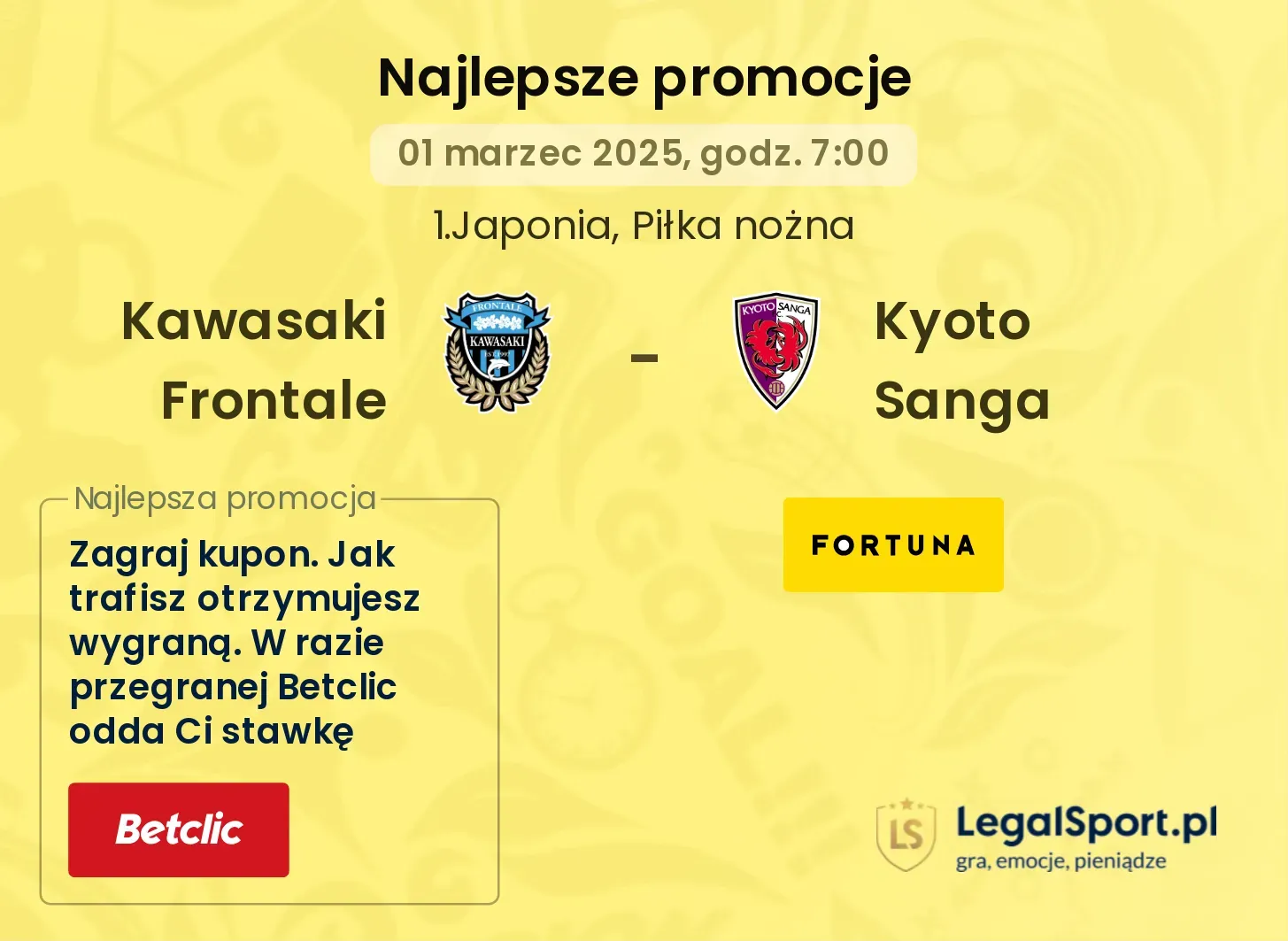 Kawasaki Frontale - Kyoto Sanga promocje u bukmacherów