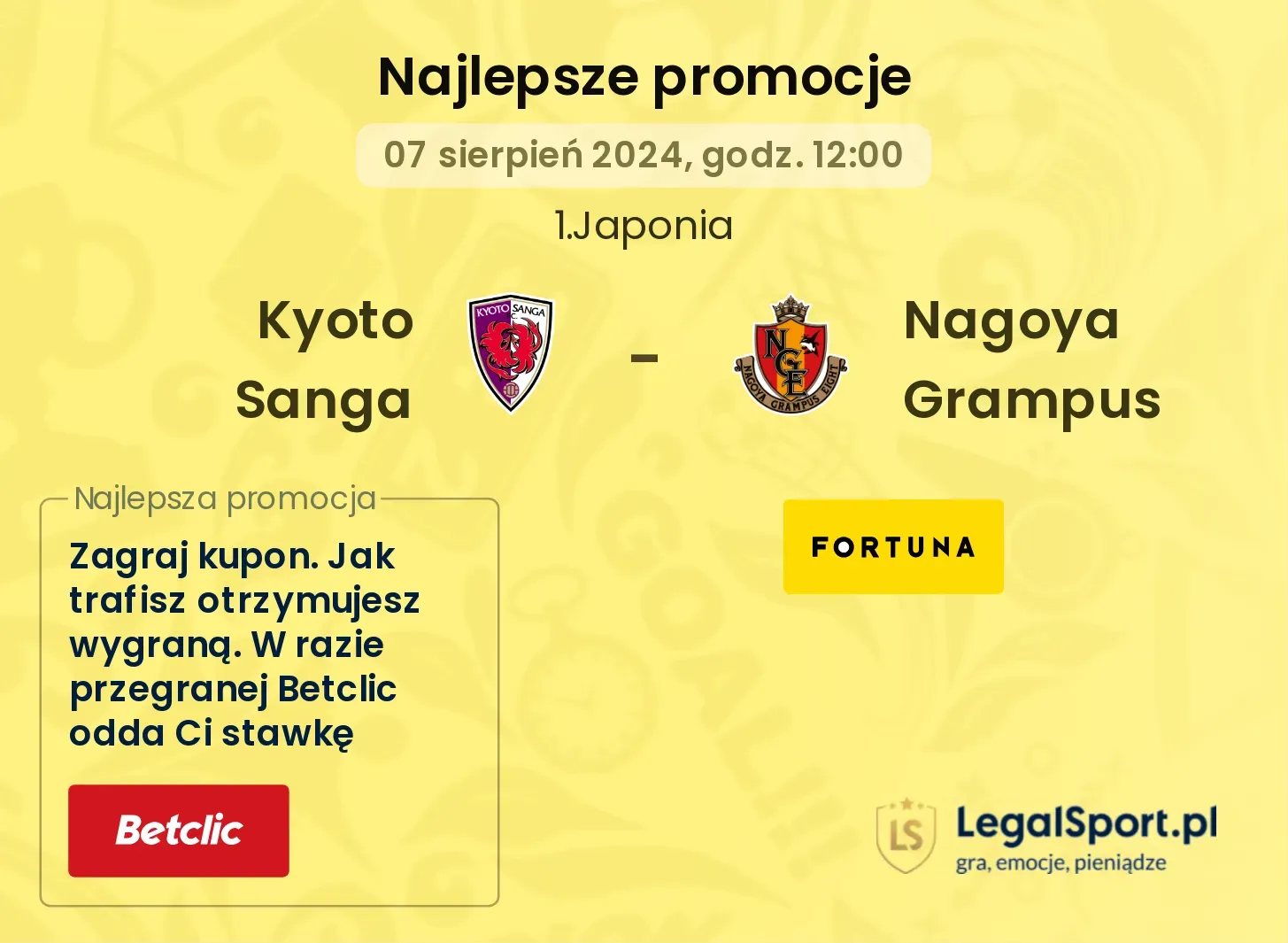 Kyoto Sanga - Nagoya Grampus promocje bonusy na mecz