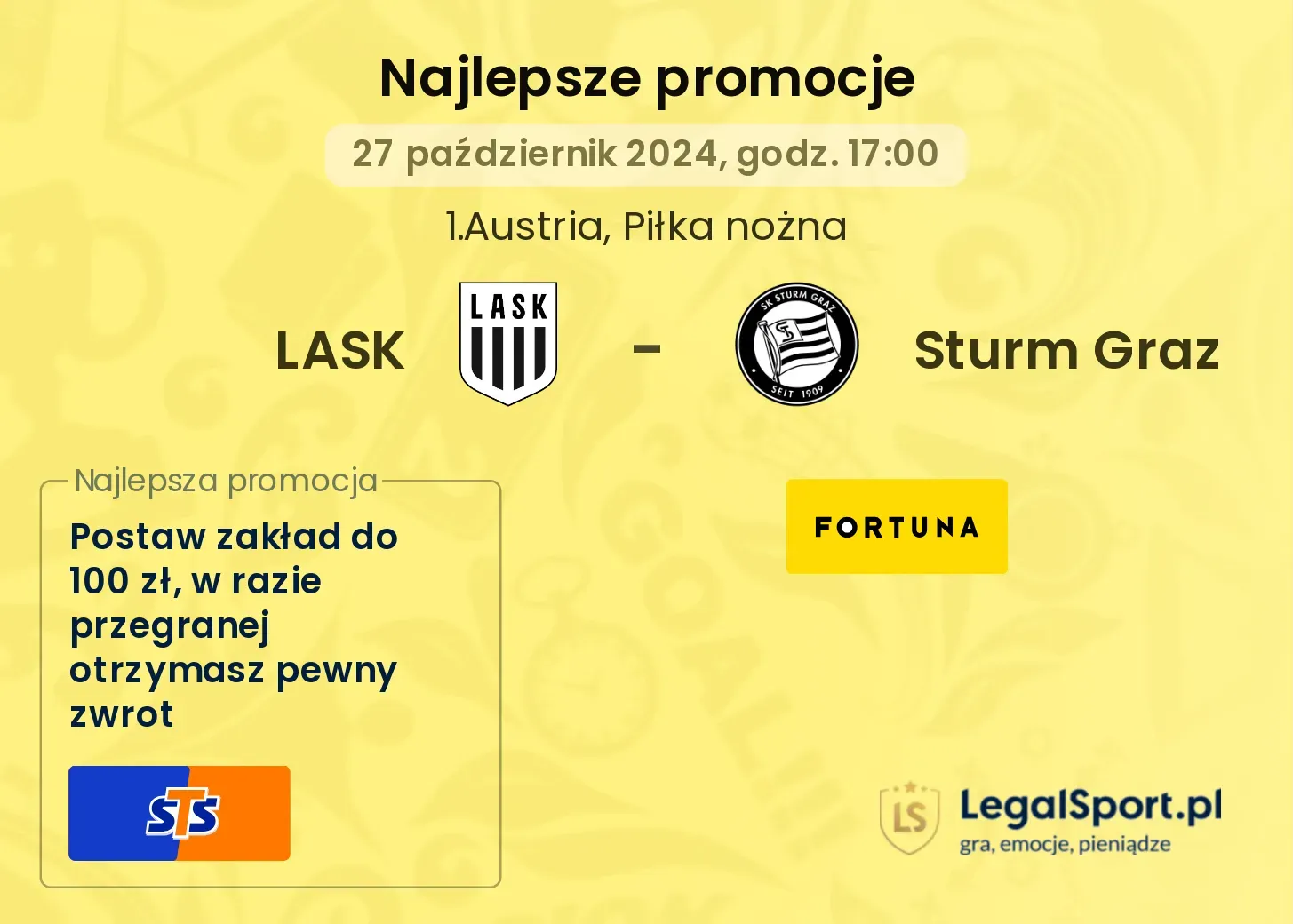 LASK - Sturm Graz promocje bukmacherskie 27.10, 17:00