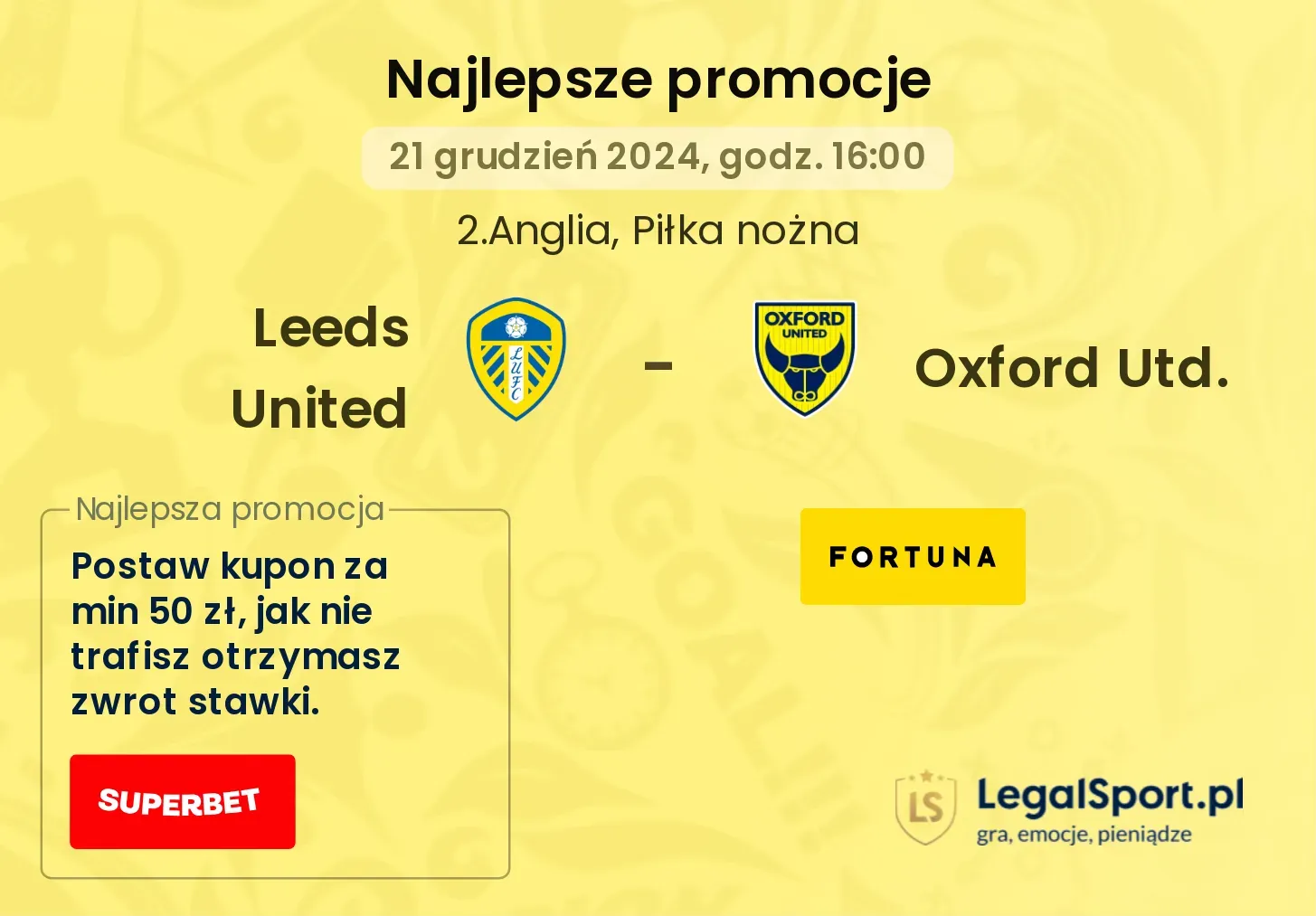 Leeds United - Oxford Utd. promocje bonusy na mecz