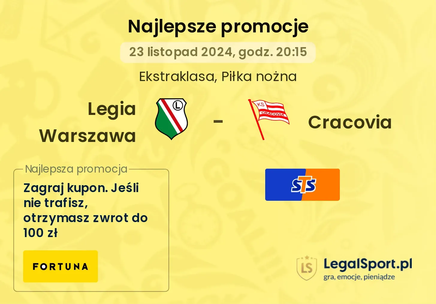 Legia Warszawa - Cracovia promocje bonusy na mecz