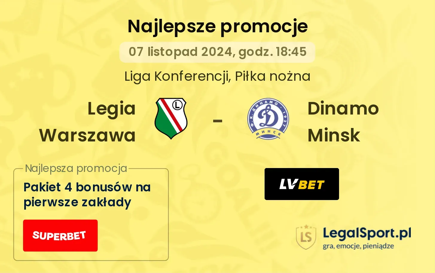 Legia Warszawa - Dinamo Minsk promocje bonusy na mecz