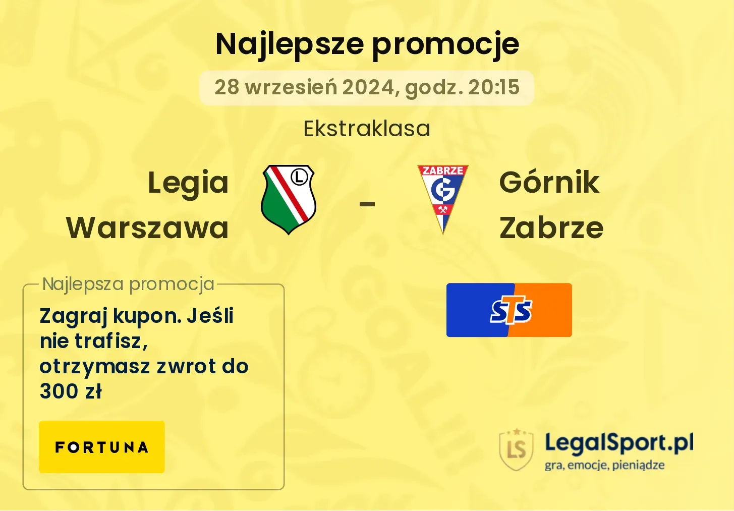 Legia Warszawa - Górnik Zabrze promocje u bukmacherów 28.09, 20:15