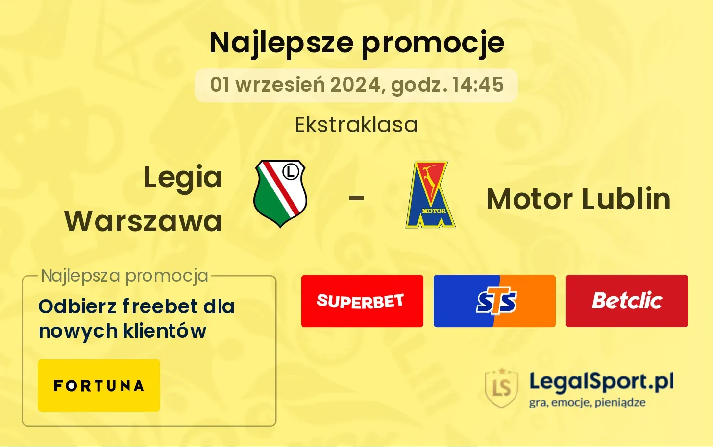 Legia Warszawa - Motor Lublin promocje bonusy na mecz