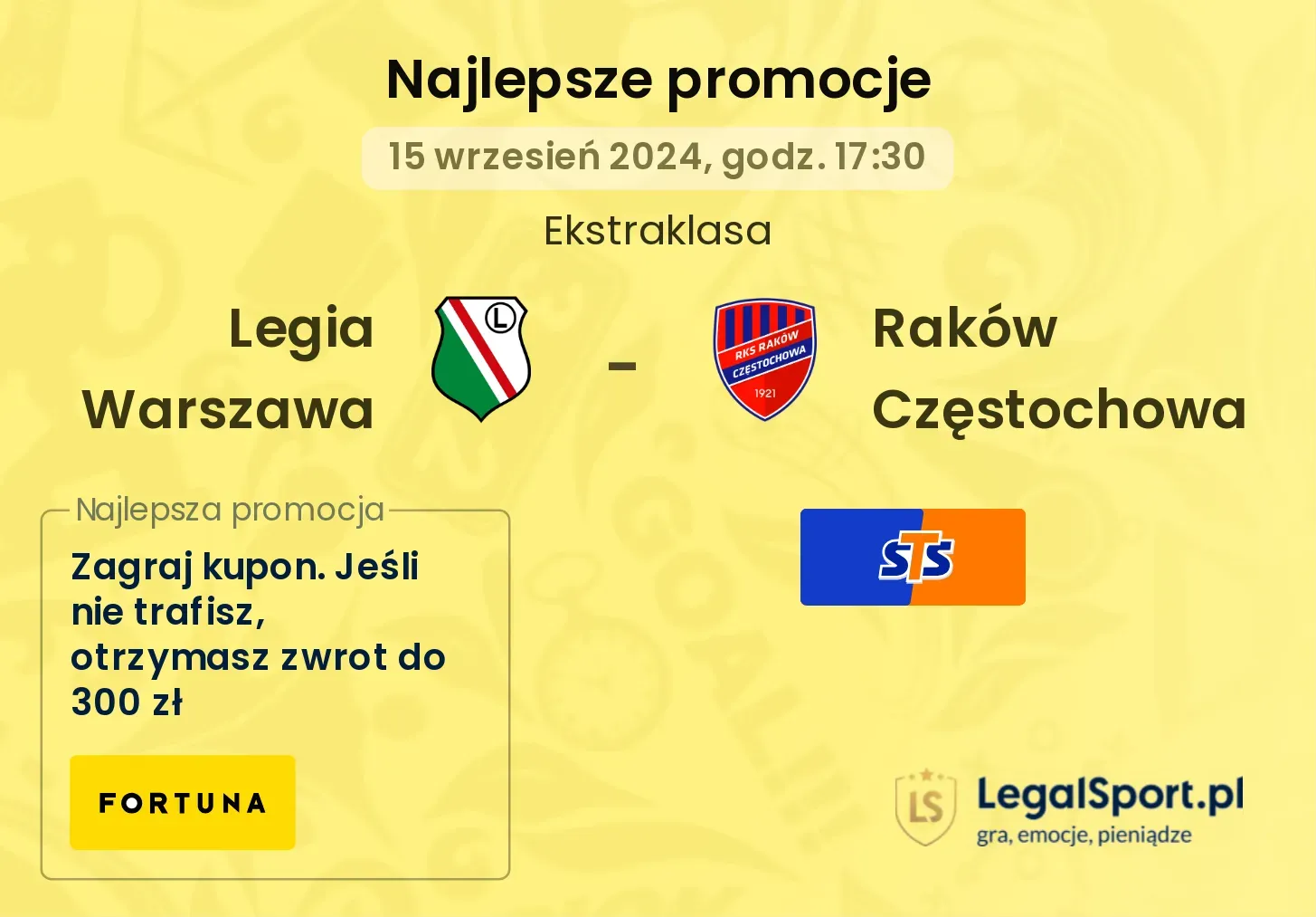 Legia Warszawa - Raków Częstochowa promocje bonusy na mecz