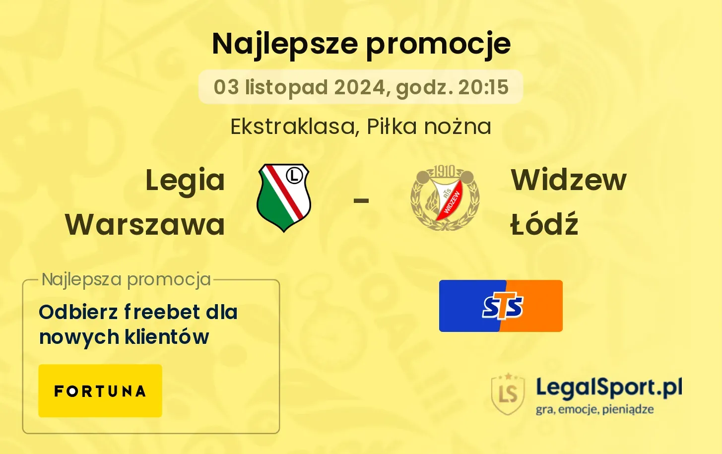 Legia Warszawa - Widzew Łódź promocje bukmacherskie 03.11, 20:15