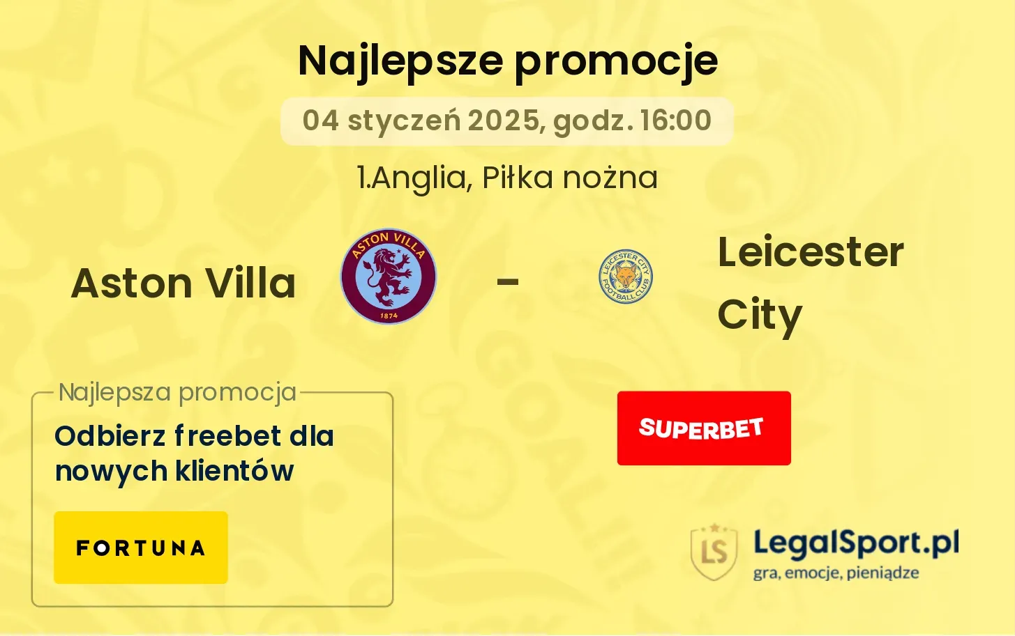 Aston Villa - Leicester City promocje u bukmacherów