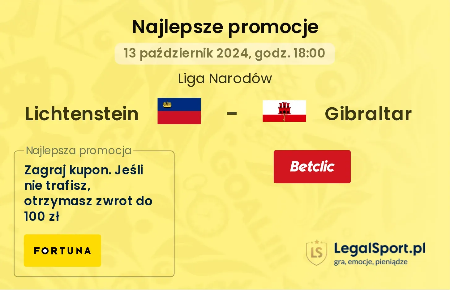 Lichtenstein - Gibraltar promocje bonusy na mecz