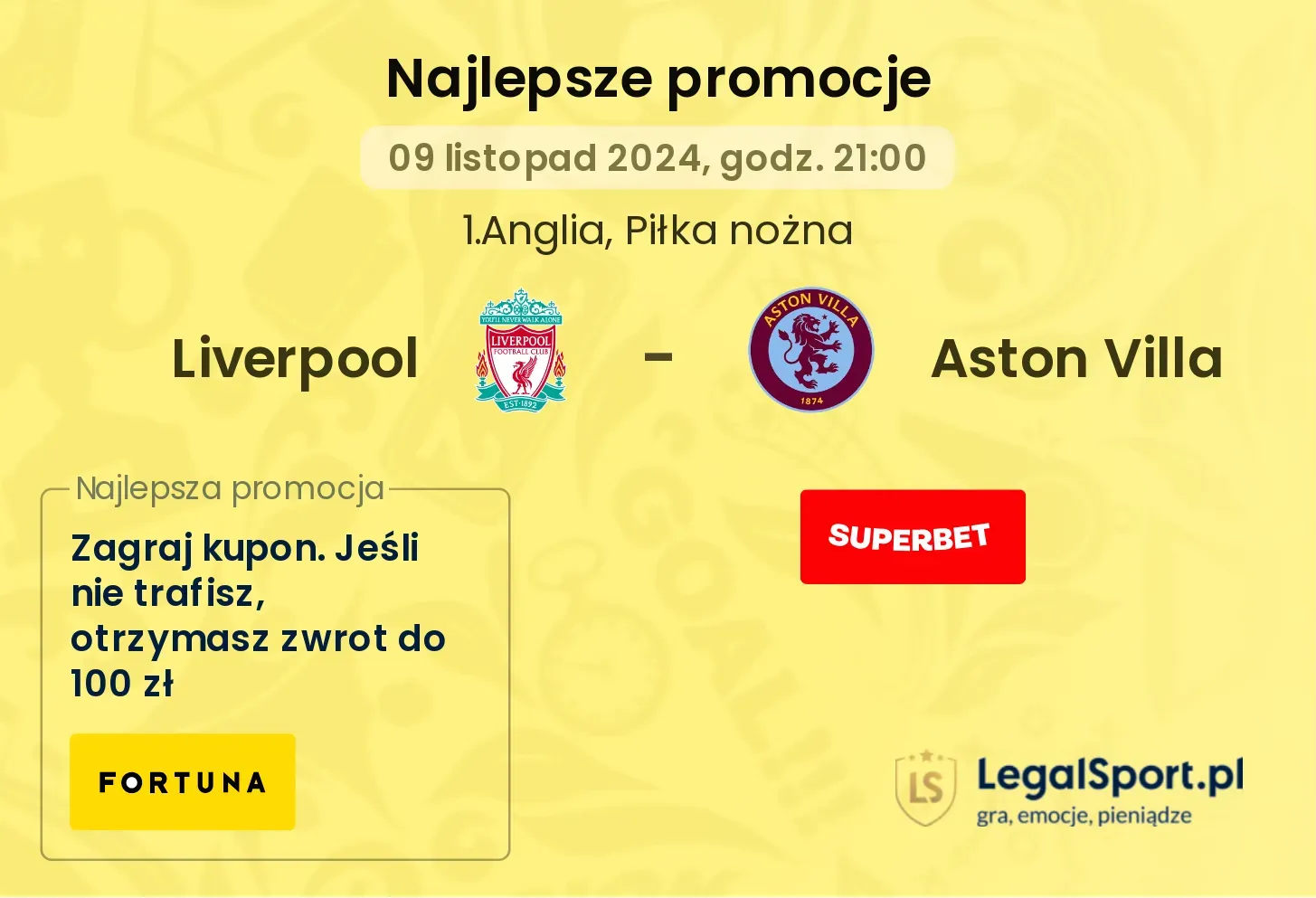 Liverpool - Aston Villa promocje bonusy na mecz