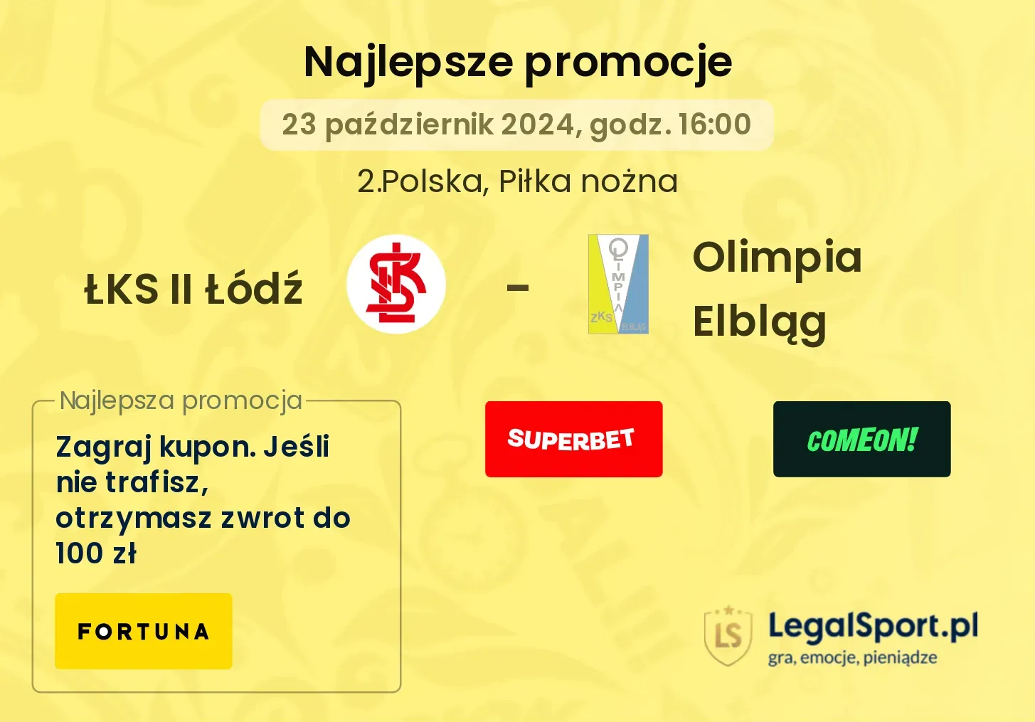 ŁKS II Łódź - Olimpia Elbląg promocje u bukmacherów 23.10, 16:00