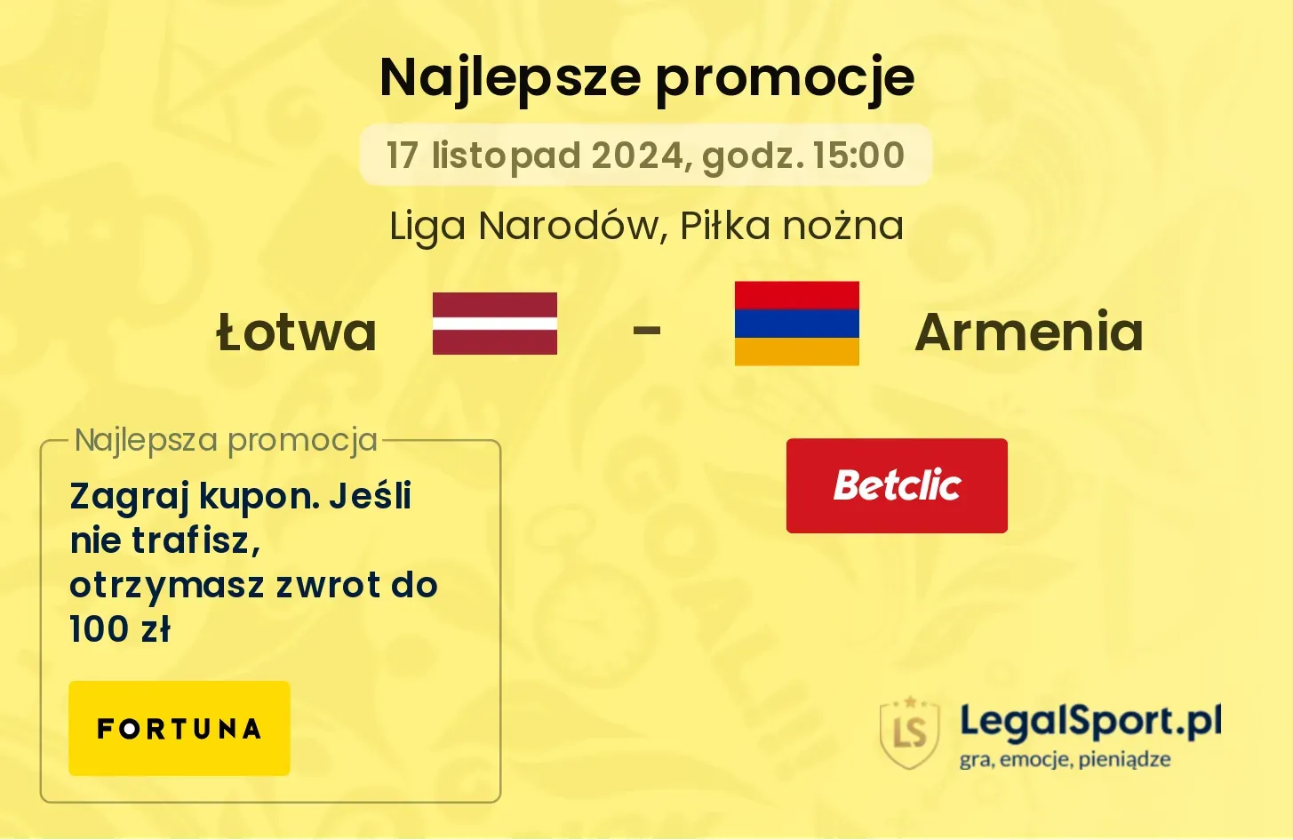 Łotwa - Armenia promocje u bukmacherów 17.11, 15:00