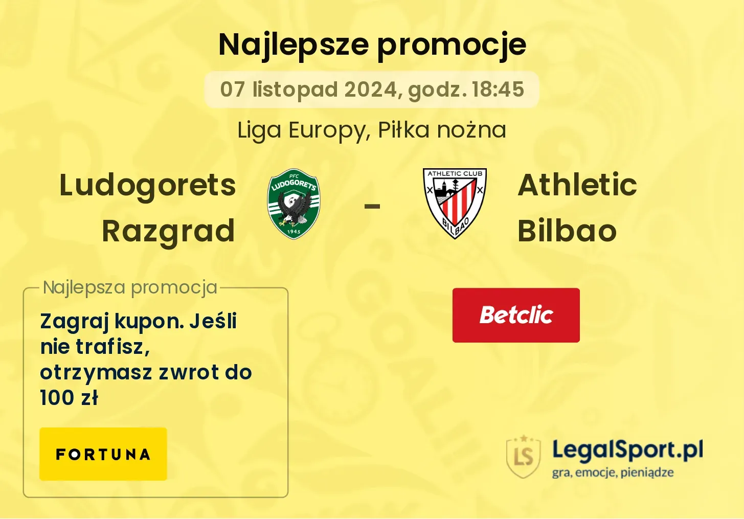 Ludogorets Razgrad - Athletic Bilbao promocje u bukmacherów 07.11, 18:45