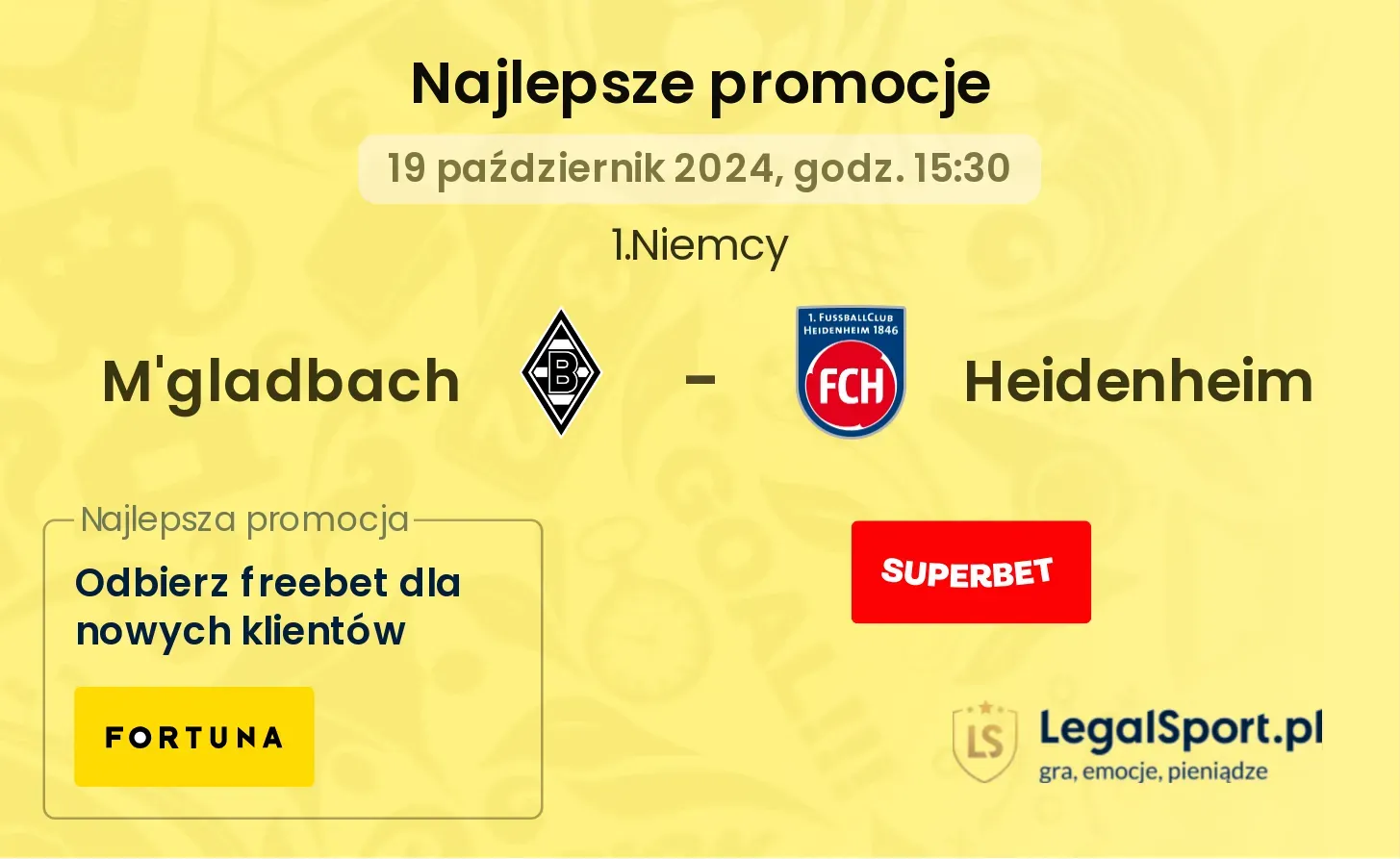 M'gladbach - Heidenheim promocje bukmacherskie 19.10, 15:30