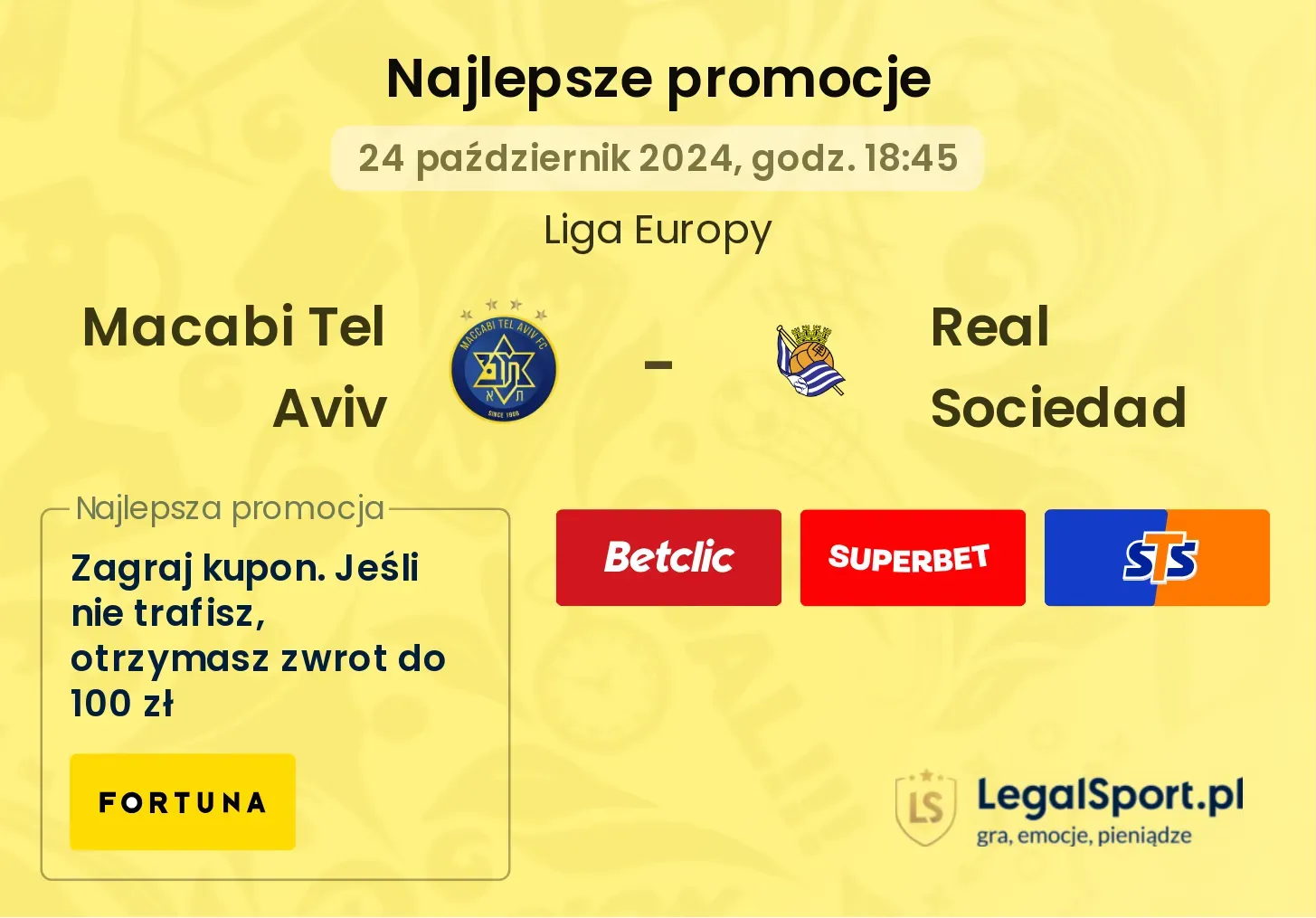 Macabi Tel Aviv - Real Sociedad promocje bonusy na mecz