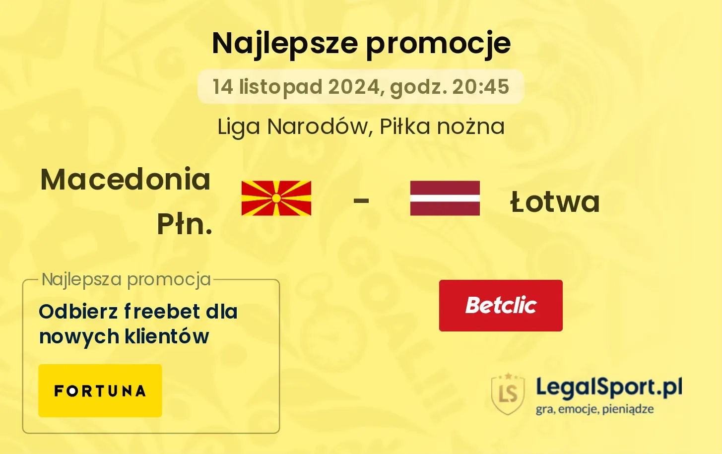 Macedonia Płn. - Łotwa promocje u bukmacherów 14.11, 20:45