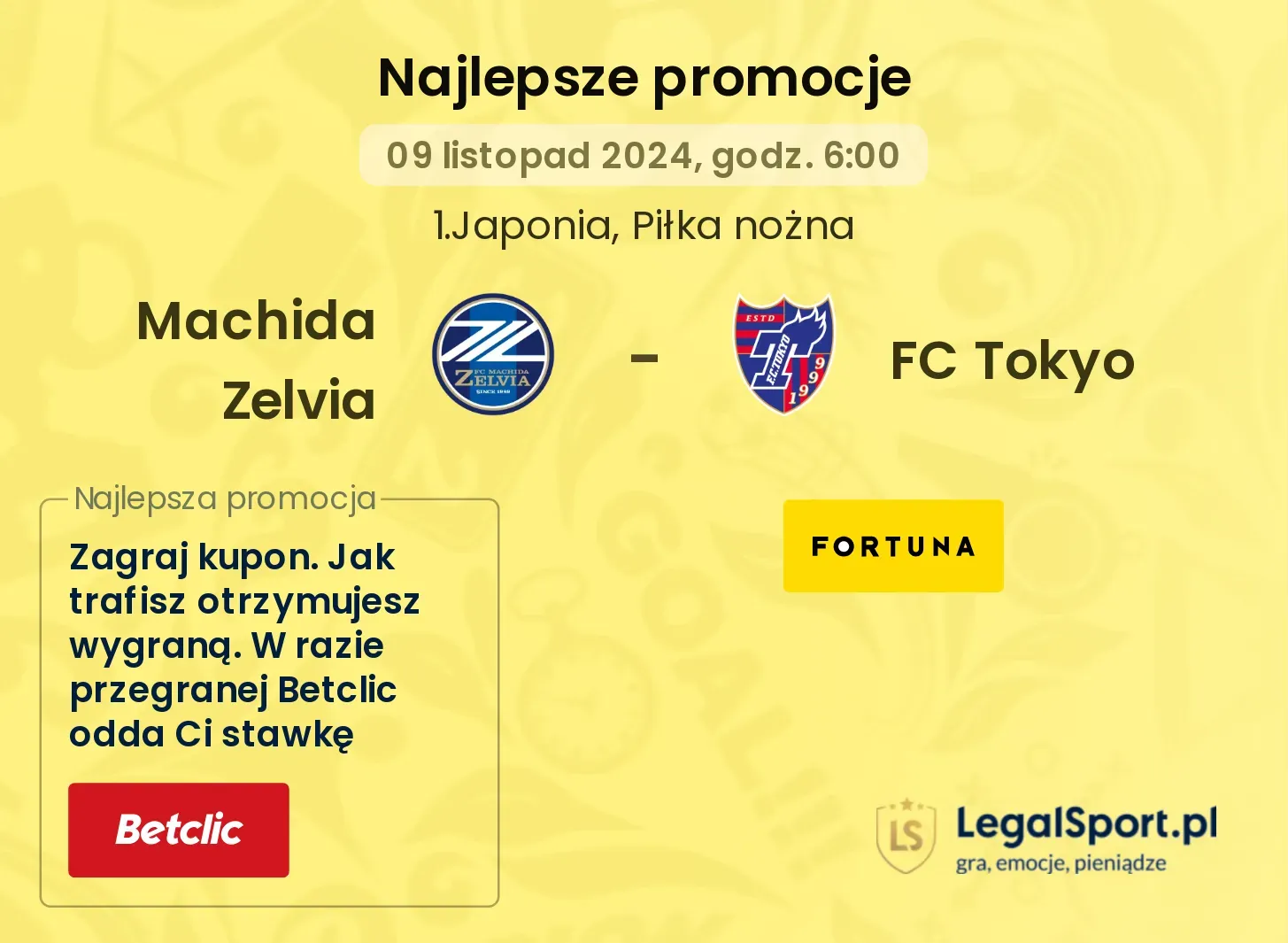 Machida Zelvia - FC Tokyo promocje u bukmacherów 09.11, 06:00