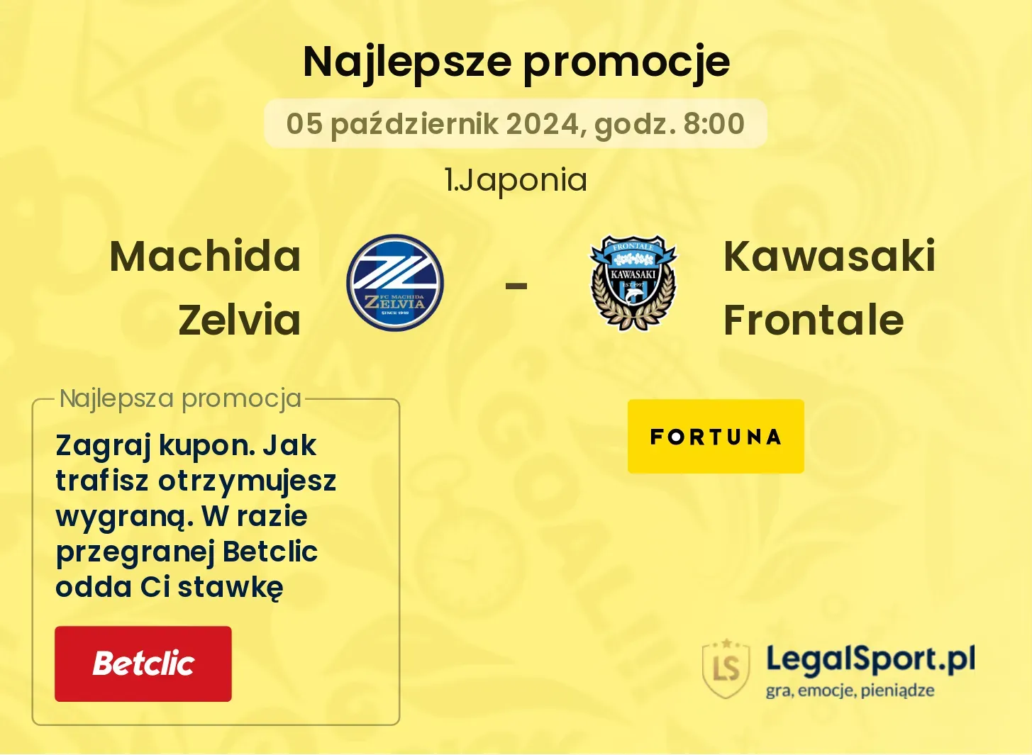 Machida Zelvia - Kawasaki Frontale promocje bonusy na mecz