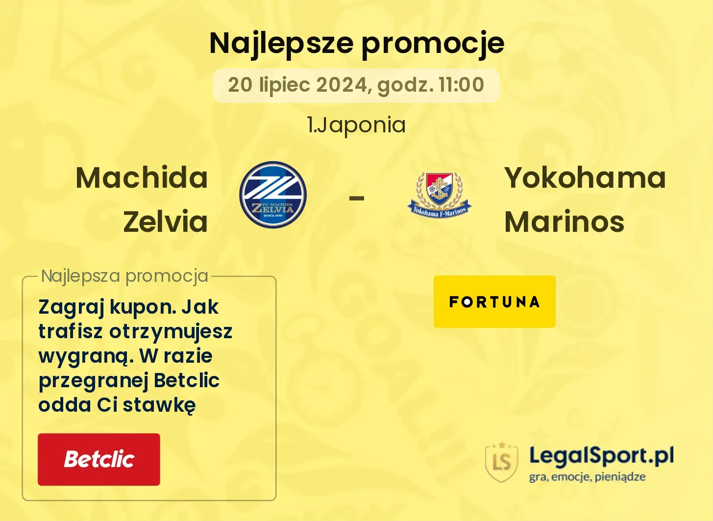 Machida Zelvia - Yokohama Marinos promocje bonusy na mecz