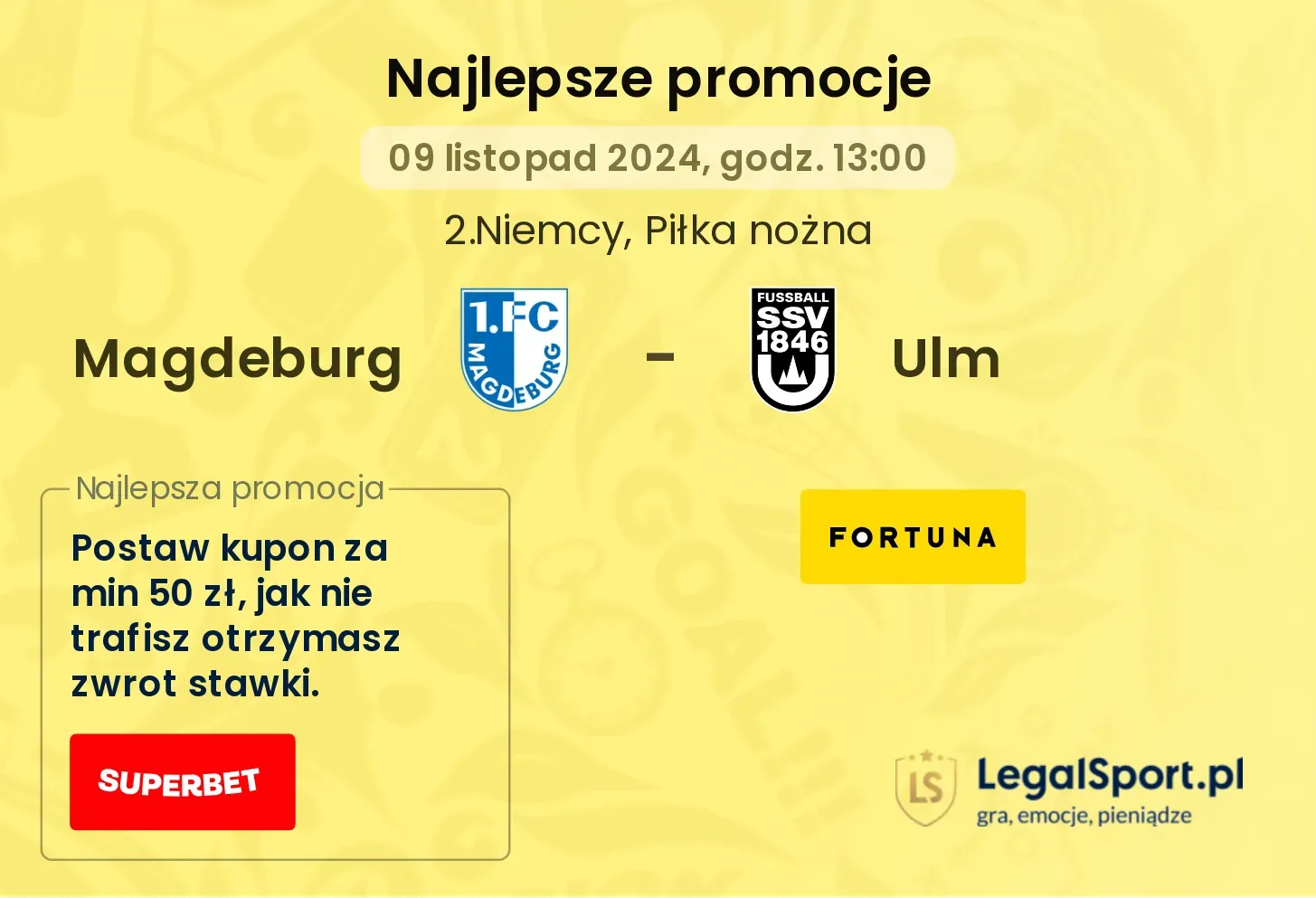 Magdeburg - Ulm promocje bukmacherskie 09.11, 13:00