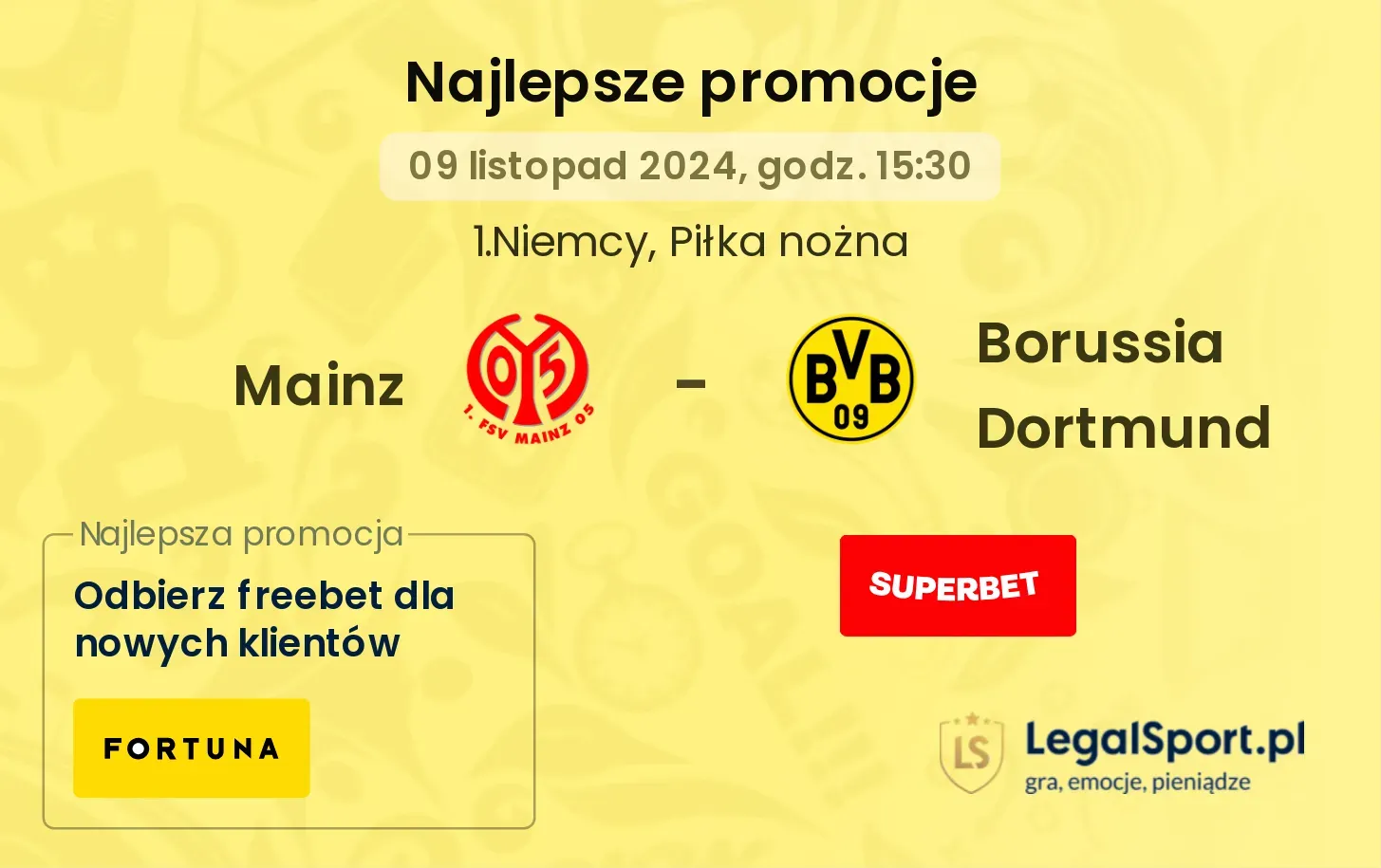 Mainz - Borussia Dortmund promocje bukmacherskie 09.11, 15:30