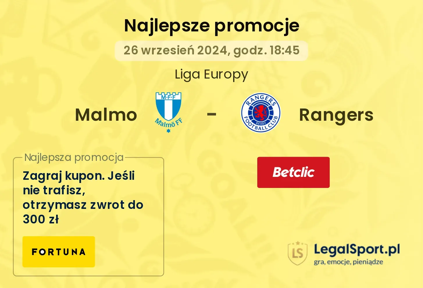 Malmo - Rangers promocje bukmacherskie 26.09, 18:45