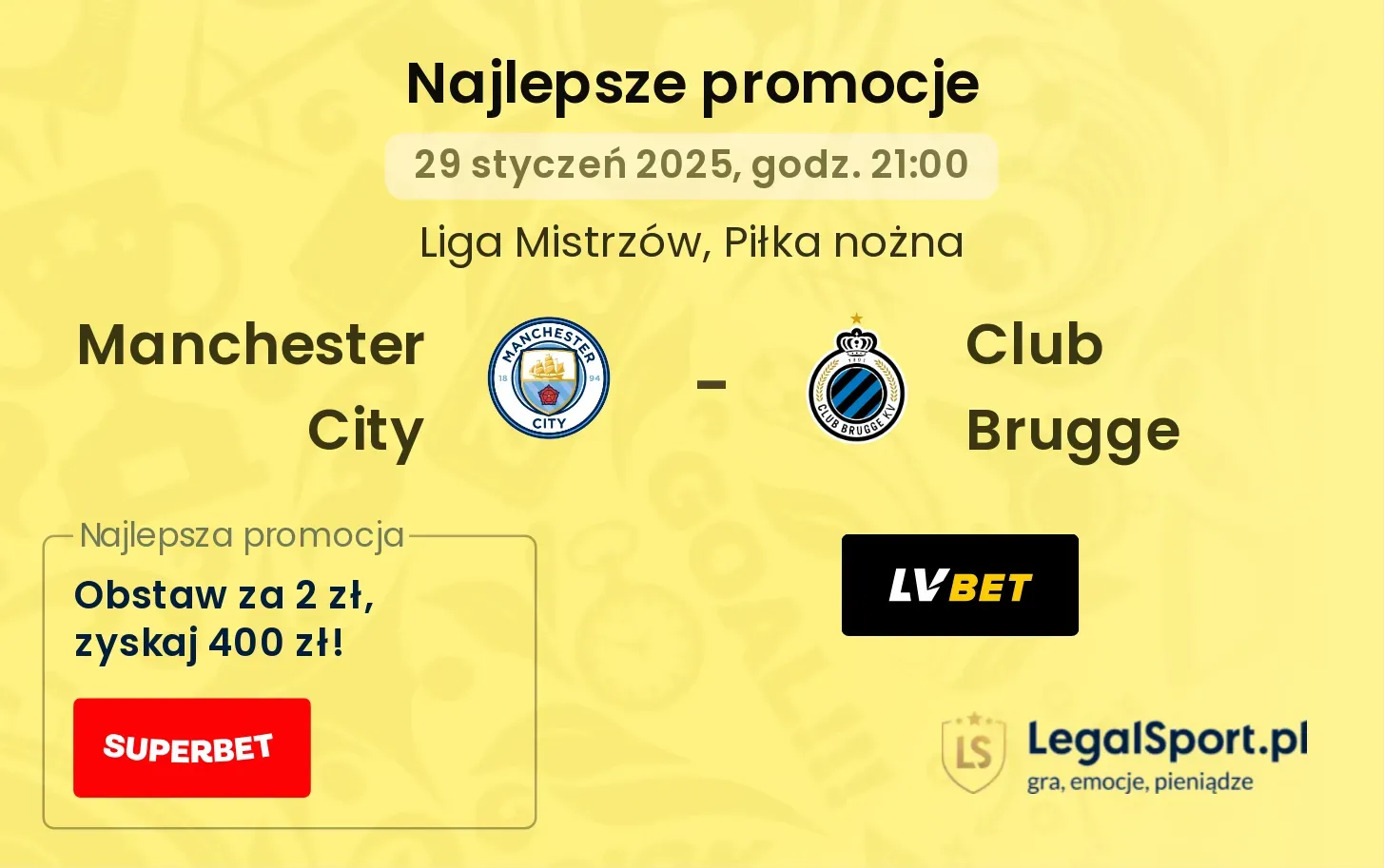 Manchester City - Club Brugge promocje bonusy na mecz