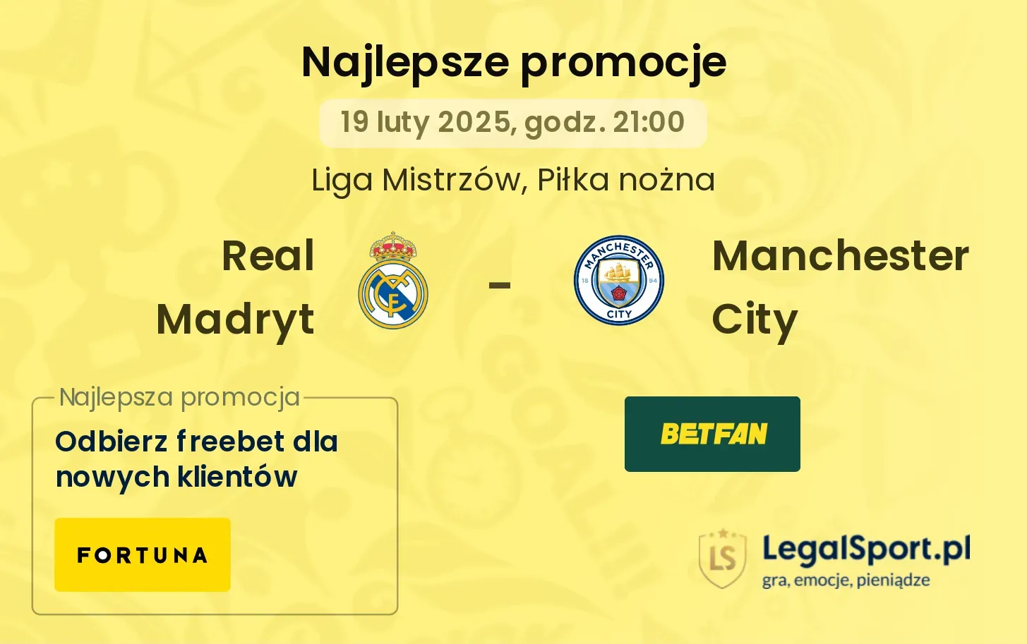 250 zł za BTS w meczu Man City z Realem, 100 zł cashbacku od Fortuny