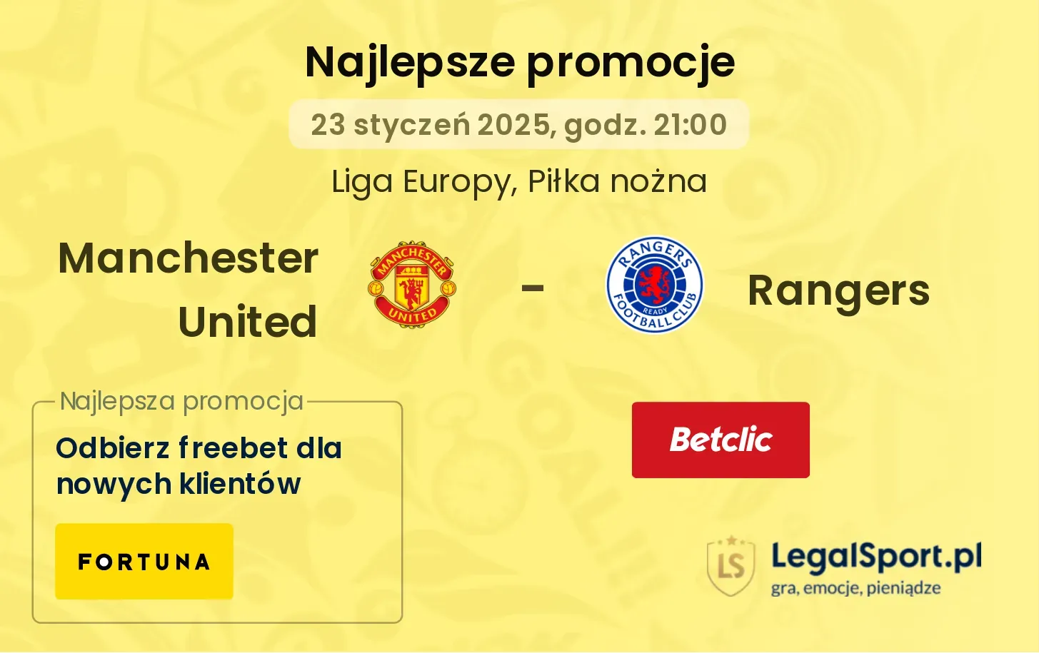 Manchester United - Rangers promocje bonusy na mecz