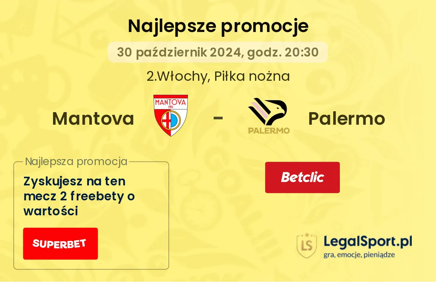 Mantova - Palermo promocje bukmacherskie 30.10, 20:30