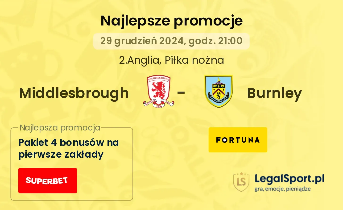 Middlesbrough - Burnley promocje bonusy na mecz