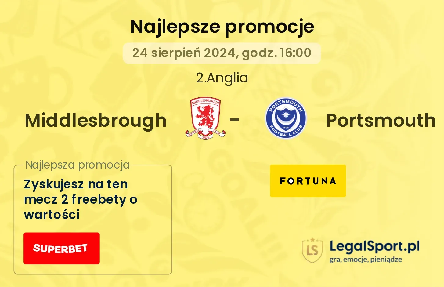 Middlesbrough - Portsmouth promocje bonusy na mecz