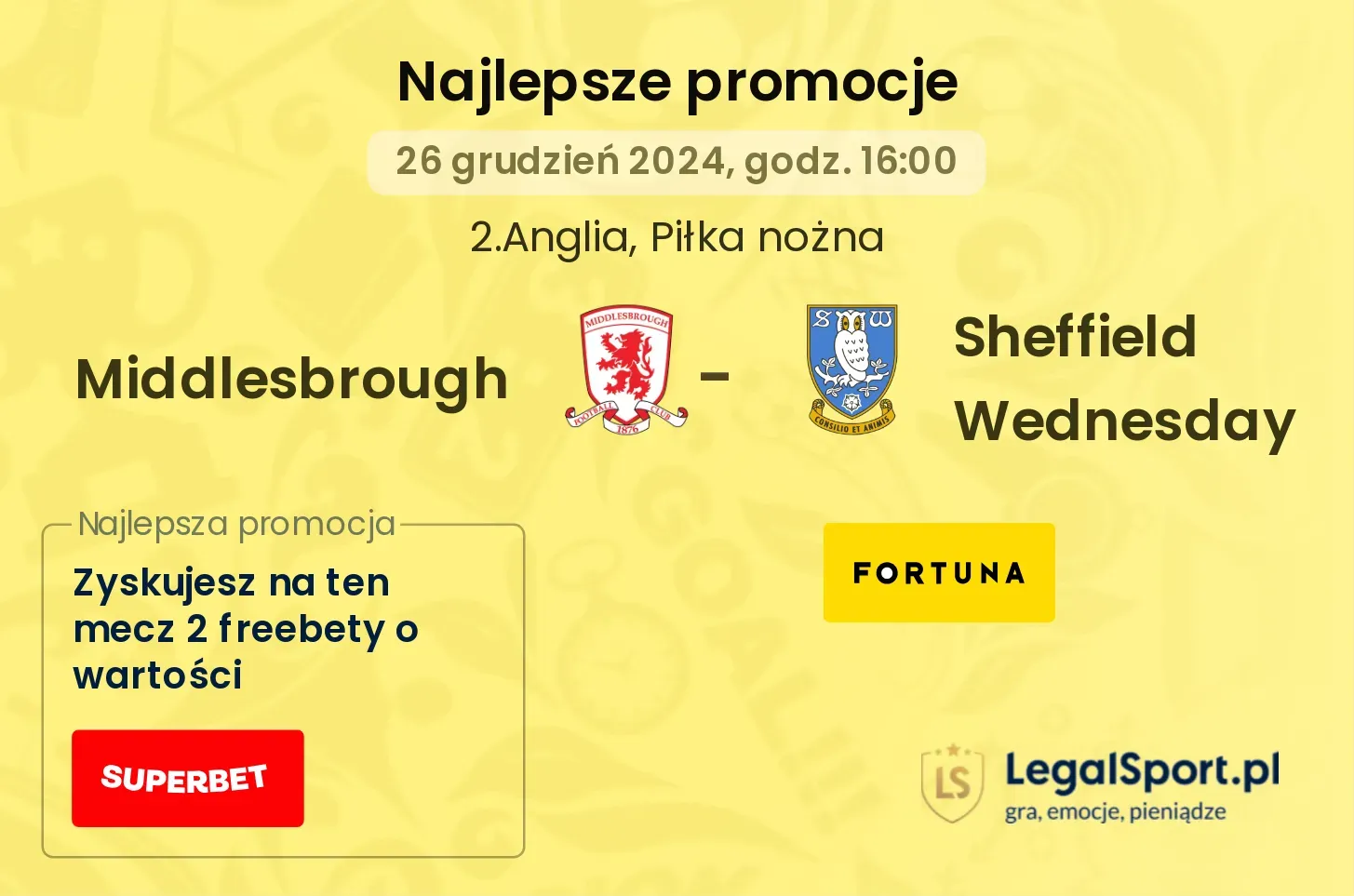 Middlesbrough - Sheffield Wednesday promocje bonusy na mecz