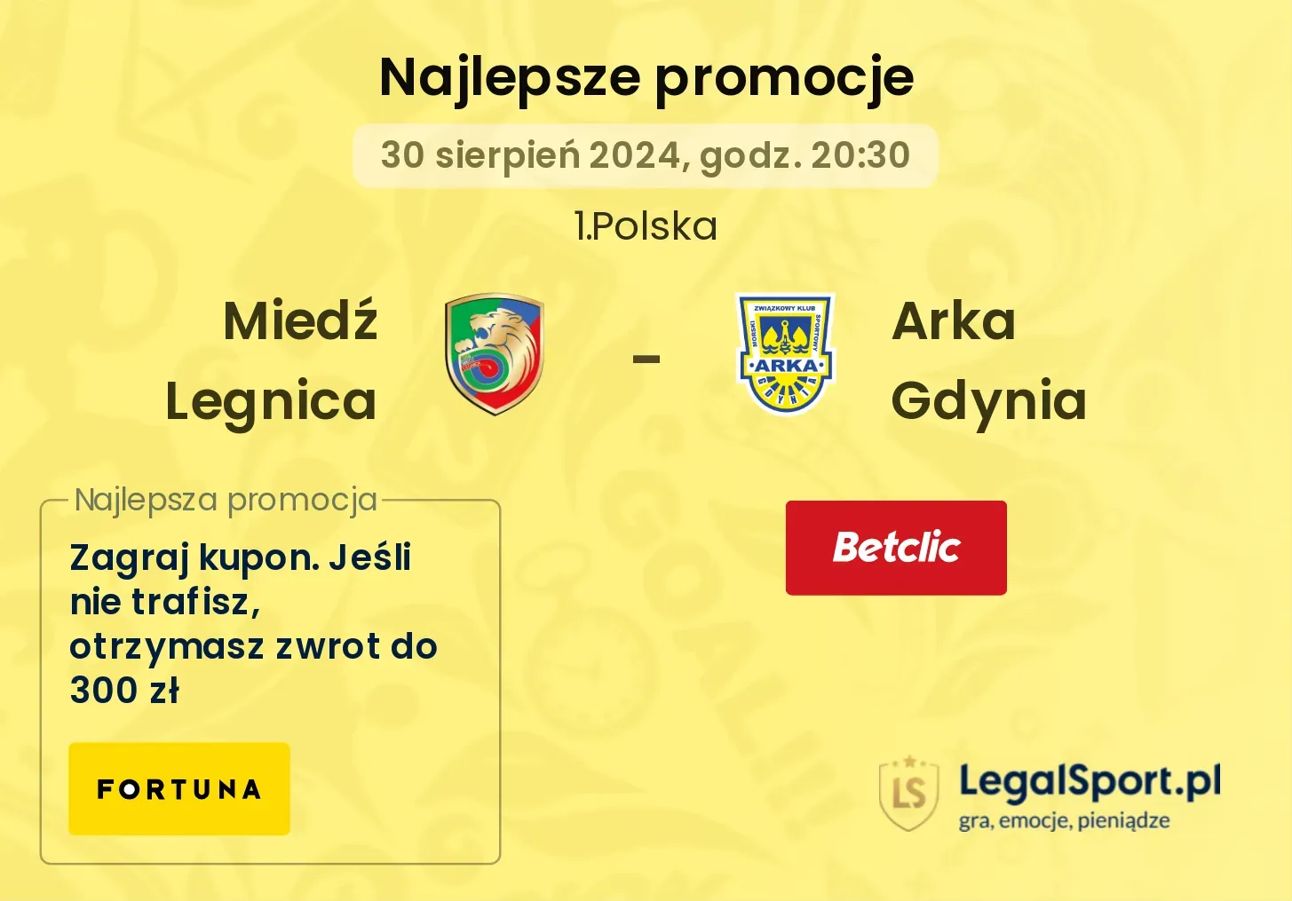 Miedź Legnica - Arka Gdynia promocje bonusy na mecz