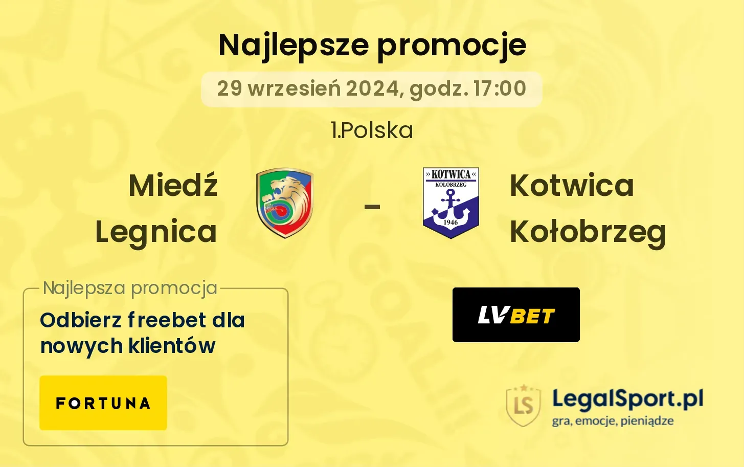 Miedź Legnica - Kotwica Kołobrzeg promocje bonusy na mecz