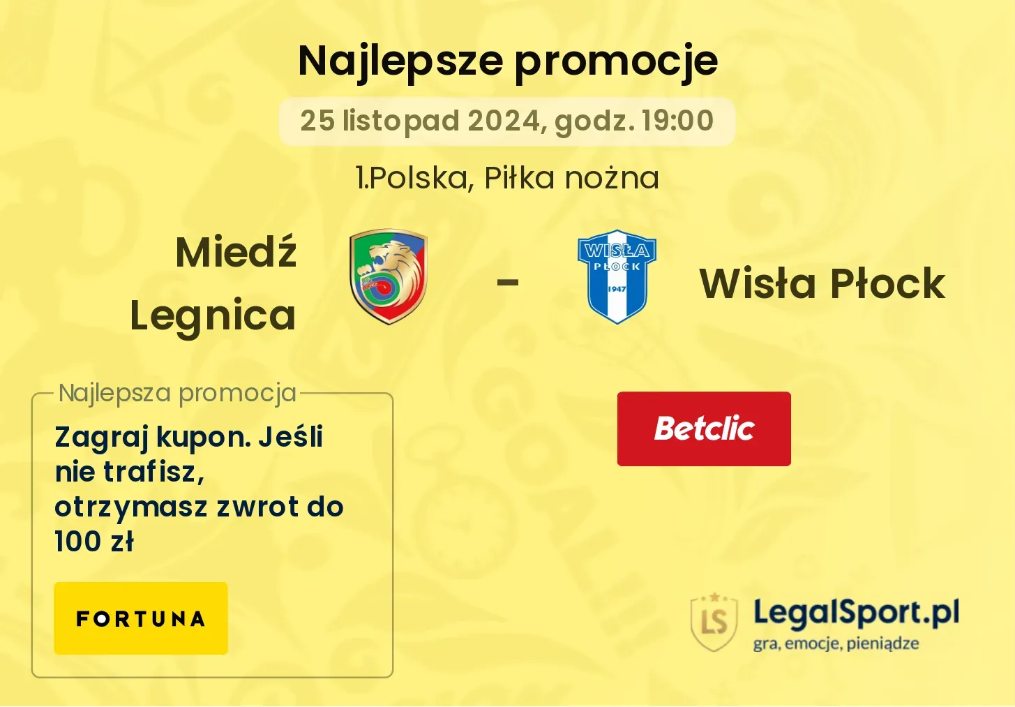 Miedź Legnica - Wisła Płock promocje bonusy na mecz