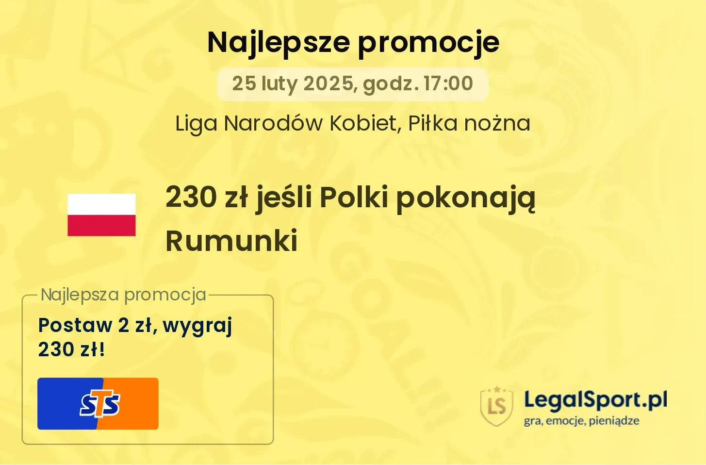 230 zł od STS jeśli Polki pokonają Rumunki w Lidze Narodów Kobiet (25.02.2025)