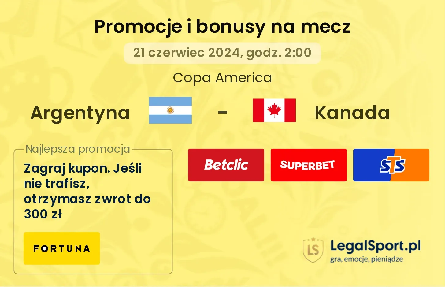 Argentyna - Kanada promocje bonusy na mecz