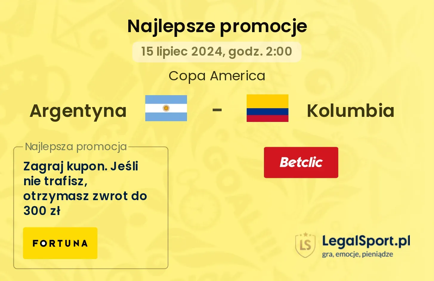 Argentyna - Kolumbia promocje bonusy na mecz